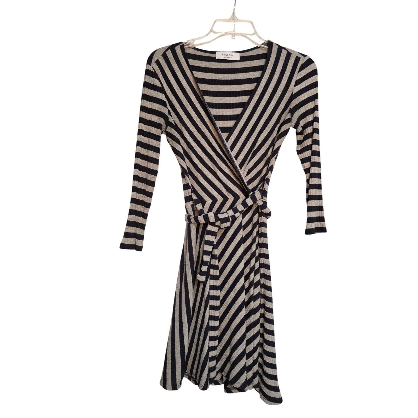 Bailey 44 Bailey Black & Tan Striped Wrap Dress With Long Sleeves Size S / US 4 / IT 40 - 4 Thumbnail