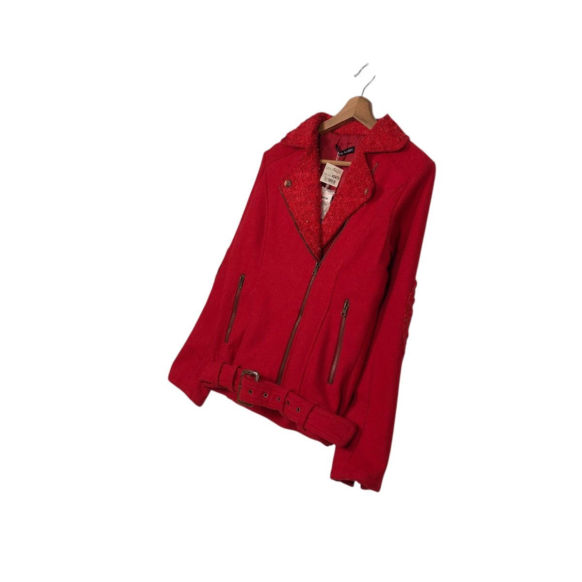 Japanese Brand Frantic Candy Red Wool Moto Jacket with Belt Issey Miyake Size M / US 6-8 / IT 42-44 - 3 Thumbnail