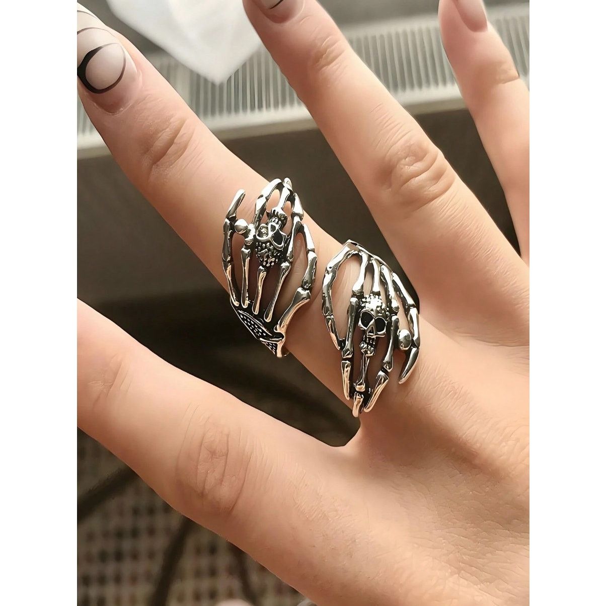 Other Gothic Skeleton Hand Skull Ring – Adjustable Punk Rock Size ONE SIZE - 1 Thumbnail