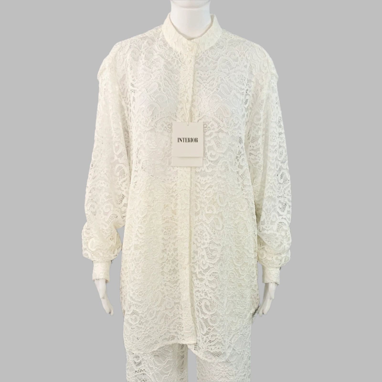Other INTERIOR Size XS Off White Nylon Blend Lace Shirt Pants Set Size XS / US 0-2 / IT 36-38 - 1 Thumbnail