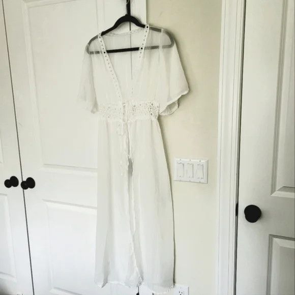 Vacation Sheer Crochet Long Beach Kimono Coverup Robe Beach Summer Size S / US 4 / IT 40 - 8 Thumbnail