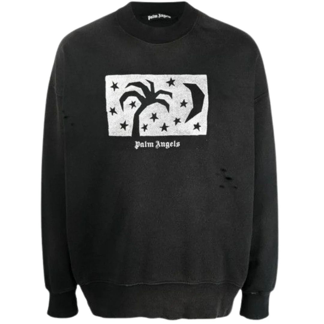 Palm Angels o1gr1nt0325 Nightsky Logo Crewneck Sweatshirt in Black Size US XL / EU 56 / 4 - 1 Thumbnail