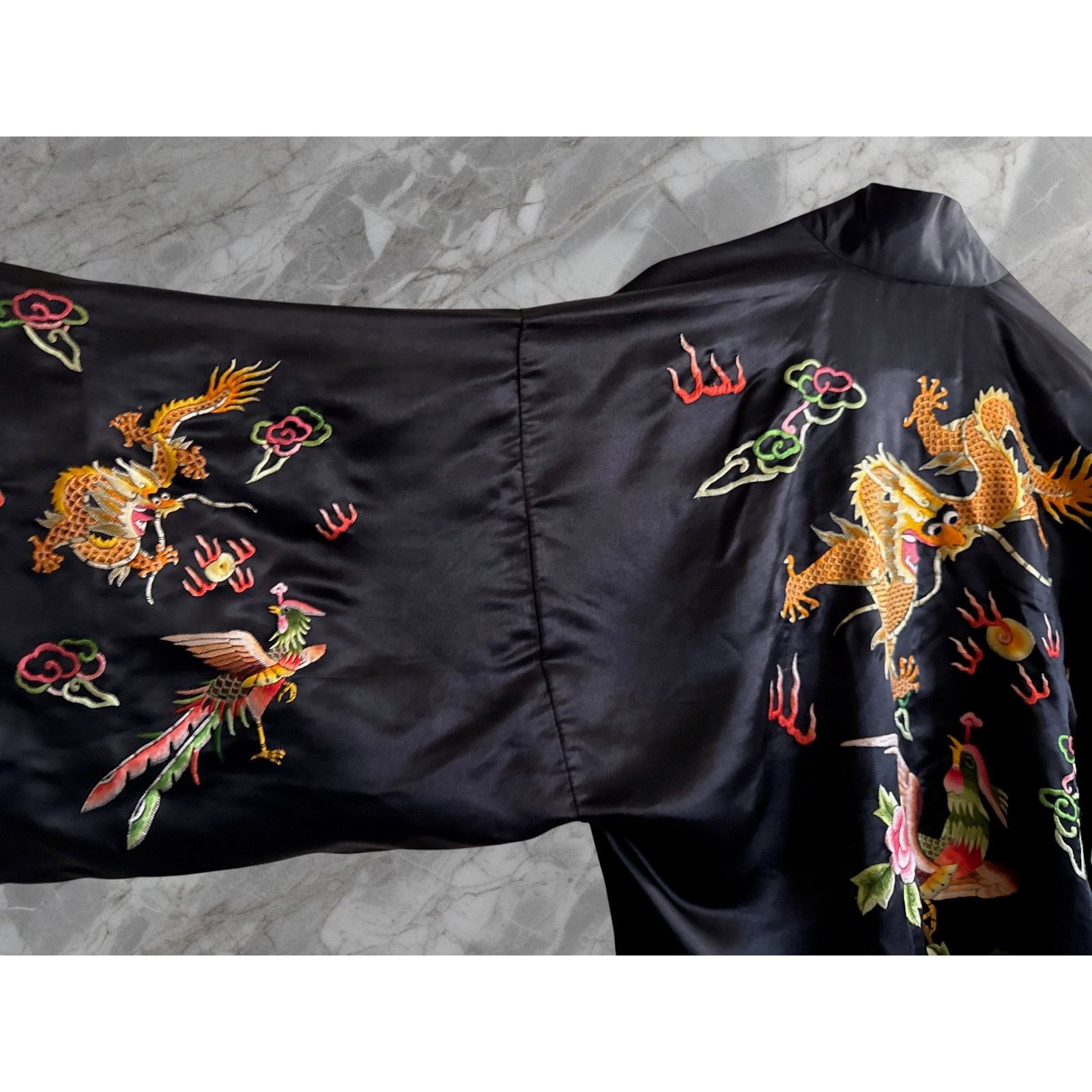 & Other Stories Golden Dragon Embroidered Kimono – Black Silk Size ONE SIZE - 4 Thumbnail
