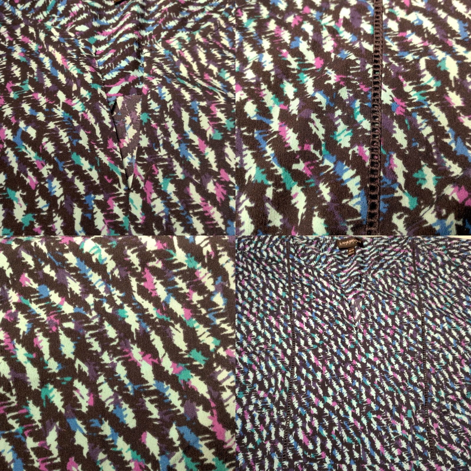Vintage Lane Bryant Blouse 26/28 Plus Size Blue Purple V Neck Roll Tab Sleeve Shirt Women Boyfriend? Size 4XL / US 24-26 - 10 Thumbnail