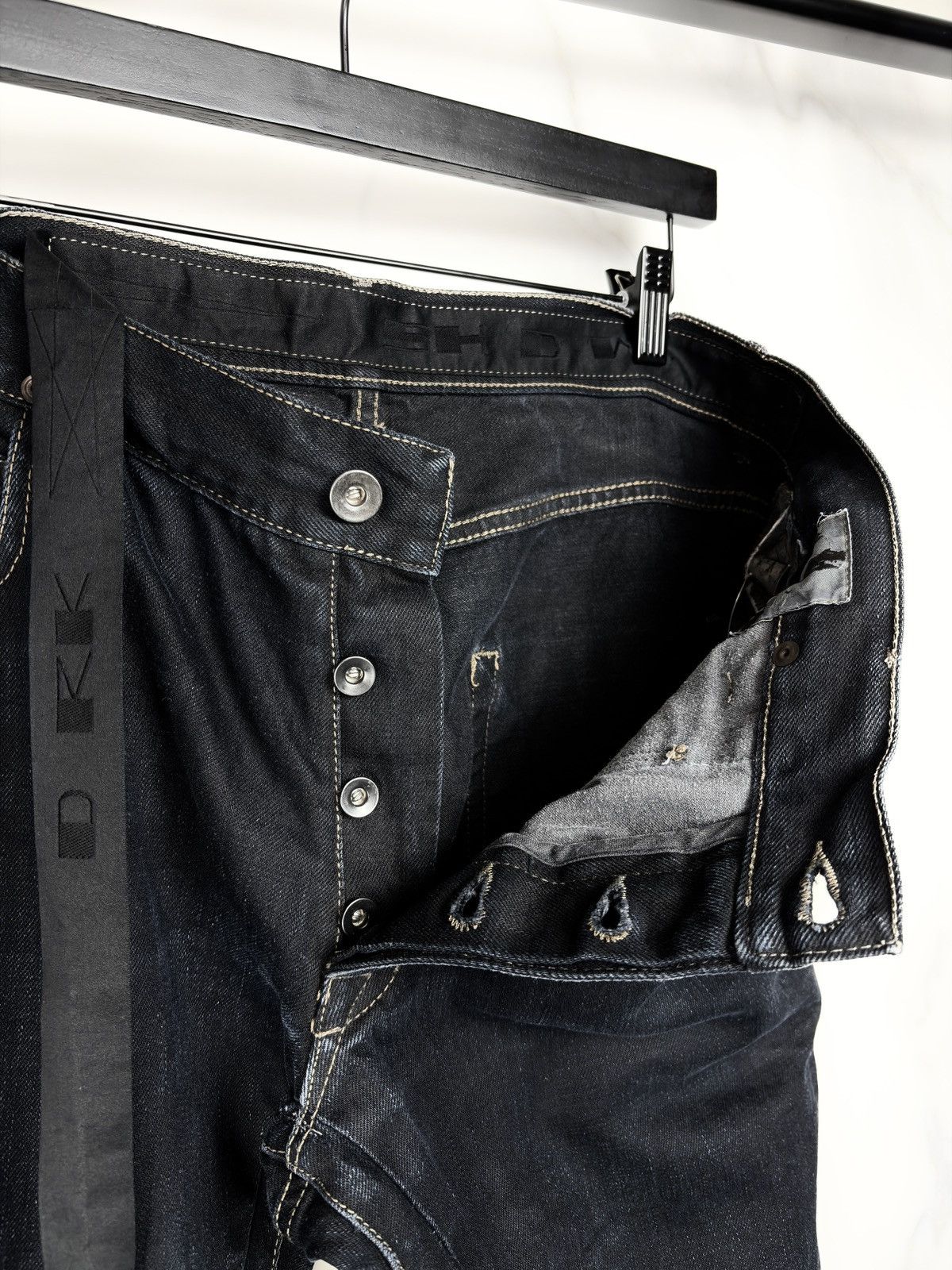 Rick Owens FW10 Rick Owens Black Waxed Coated Detroit Denim Jeans Size US 36 / EU 52 - 6 Thumbnail