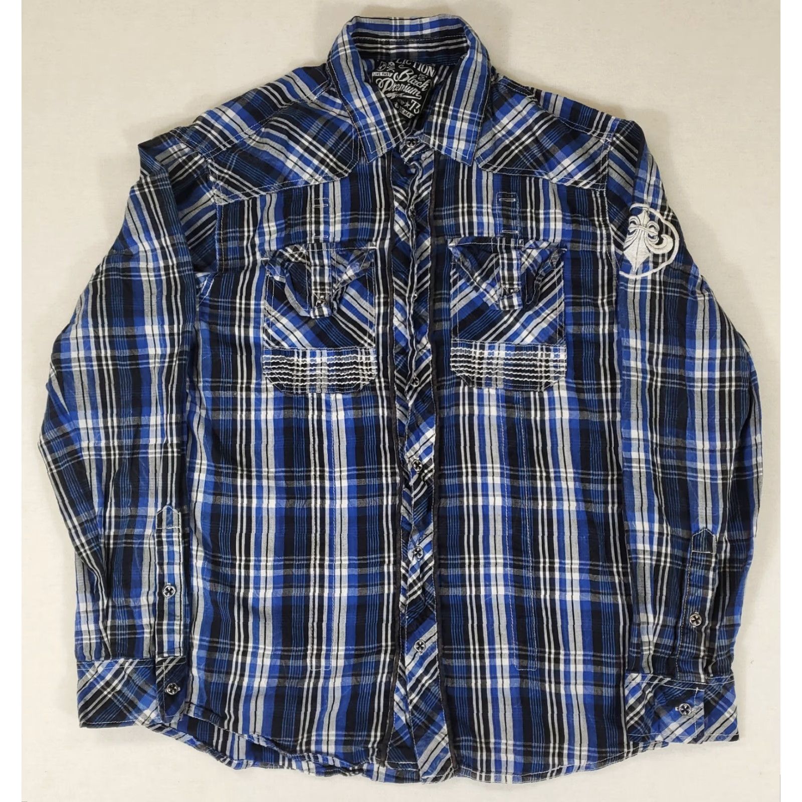 Affliction VINTAGE? Affliction Shirt Button-Up Men L Blue Embroidered Premium Black White Long Sleeve Size US L / EU 52-54 / 3 - 2 Thumbnail