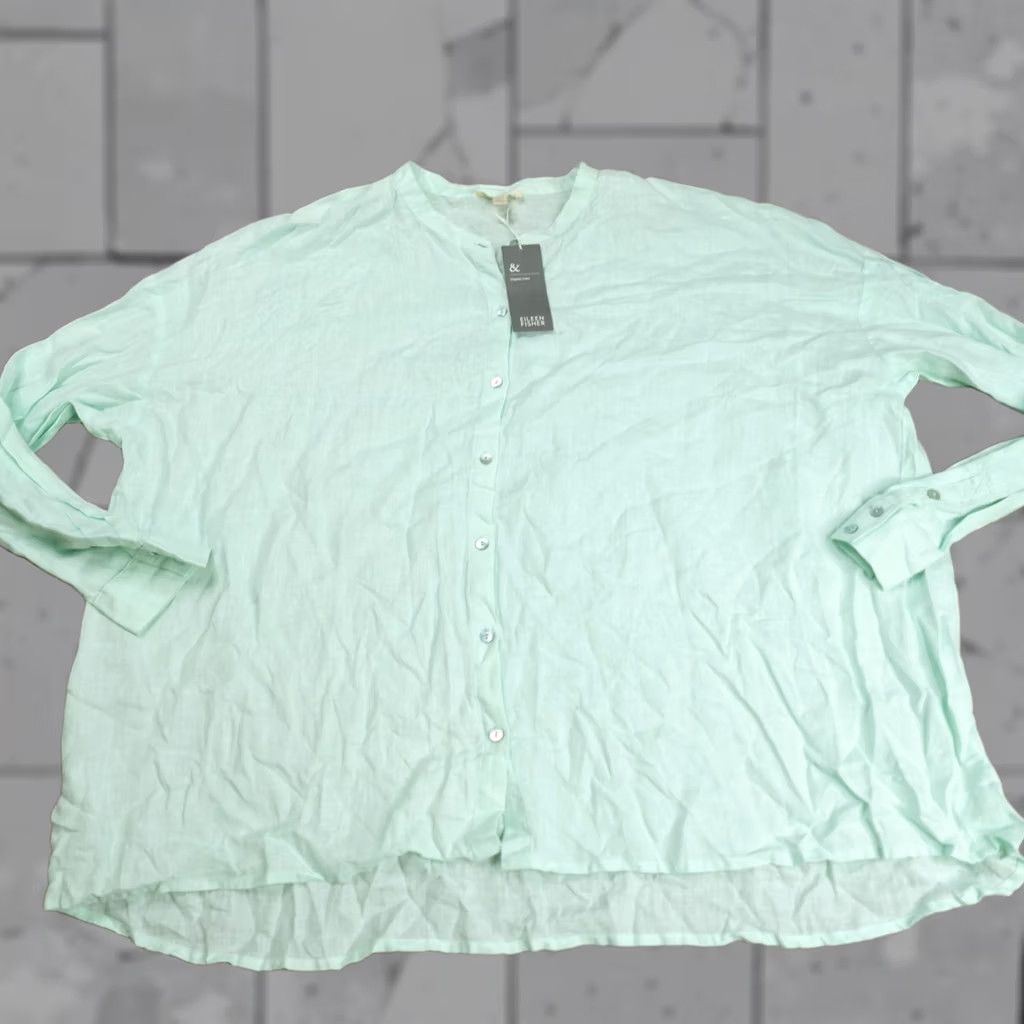 Eileen Fisher VINTAGE? No — Eileen Fisher Shirt Women L Blue Linen Button-Up Collared Long Sleeve Casual Relaxed Classic Button-Up Shirt Size L / US 10 / IT 46 - 1 Thumbnail