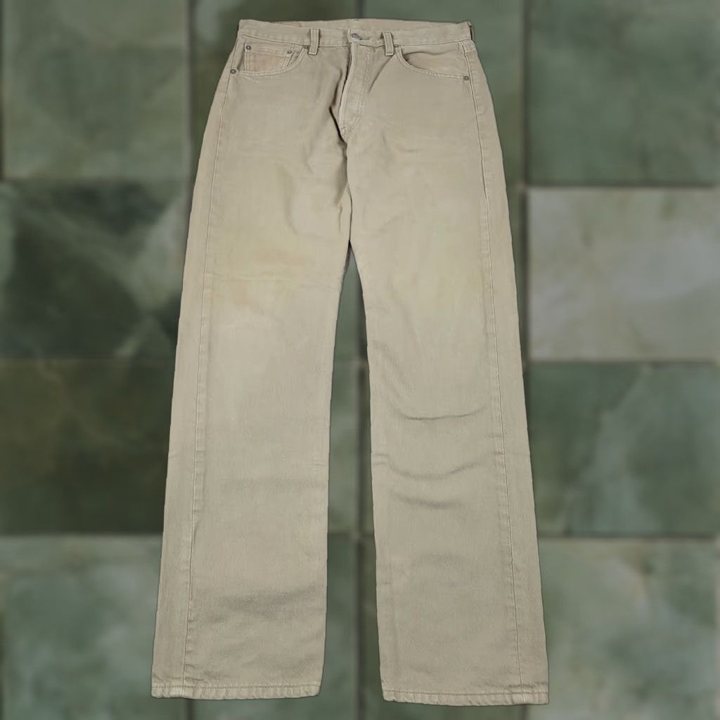 Levi's VINTAGE Levi's 501 Jeans Mens 34X34 Beige Blue Distressed 90s USA Straight Button Fly Regular 5-Pocket Denim Cotton Cotton Jeans Mens Levi's 501 Size US 34 / EU 50 - 1 Thumbnail