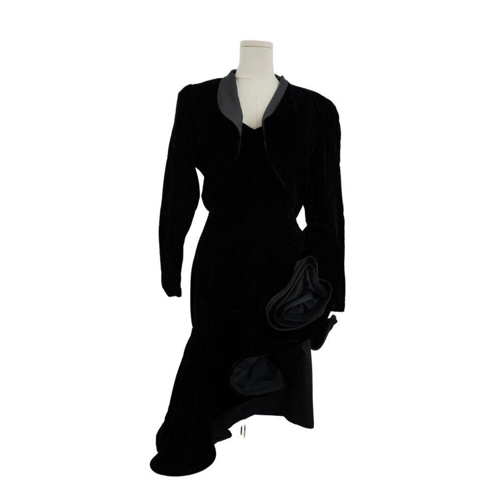 Designer Samir Vintage Black Velvet Dress And Jacket Set Size M / US 6-8 / IT 42-44 - 9 Thumbnail