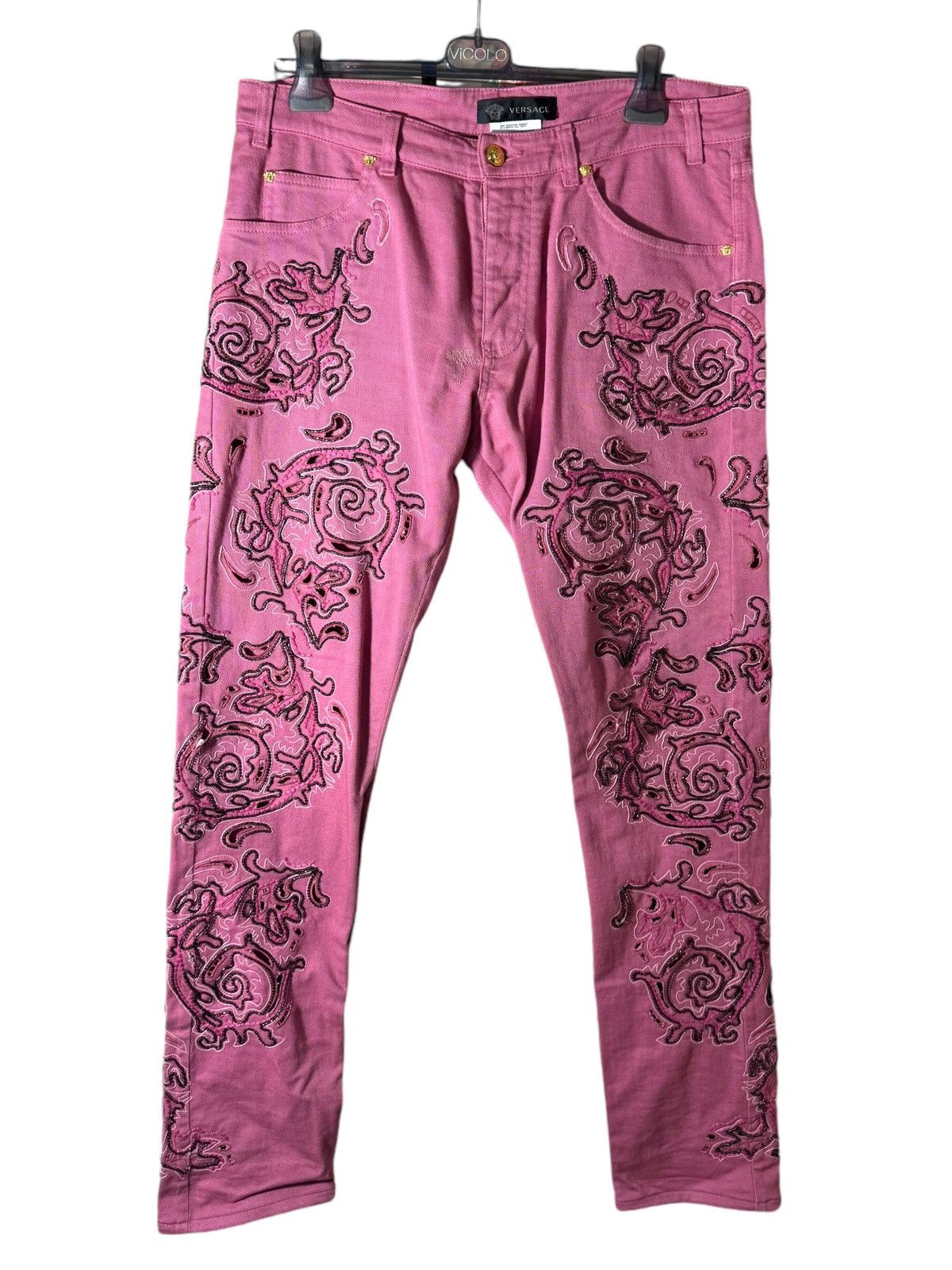 Versace Versace denim pants with beads and embroidery Size US 33 - 4 Thumbnail