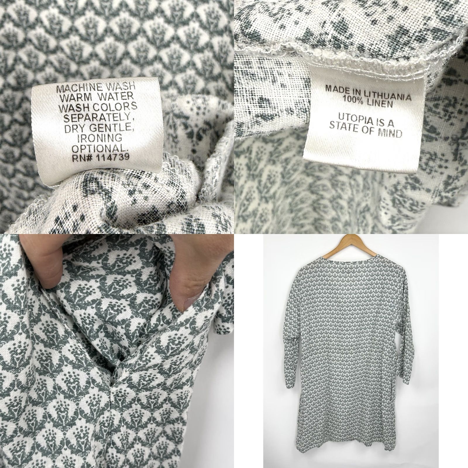 FLAX FLAX Tunic Dress Womens S Floral 3/4 Sleeve V-Neck Knee Length Multicolor Linen Woven Casual Summer Spring Girls Womens Size S / US 4 / IT 40 - 8 Thumbnail
