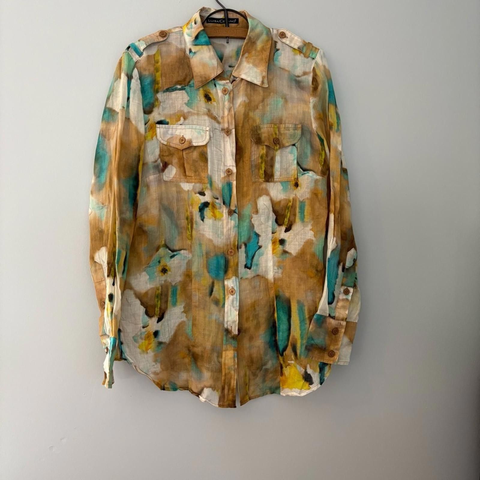 Designer Luisa Cerano Woman’s sz 8 Abstract Rami Blouse Size M / US 6-8 / IT 42-44 - 1 Thumbnail