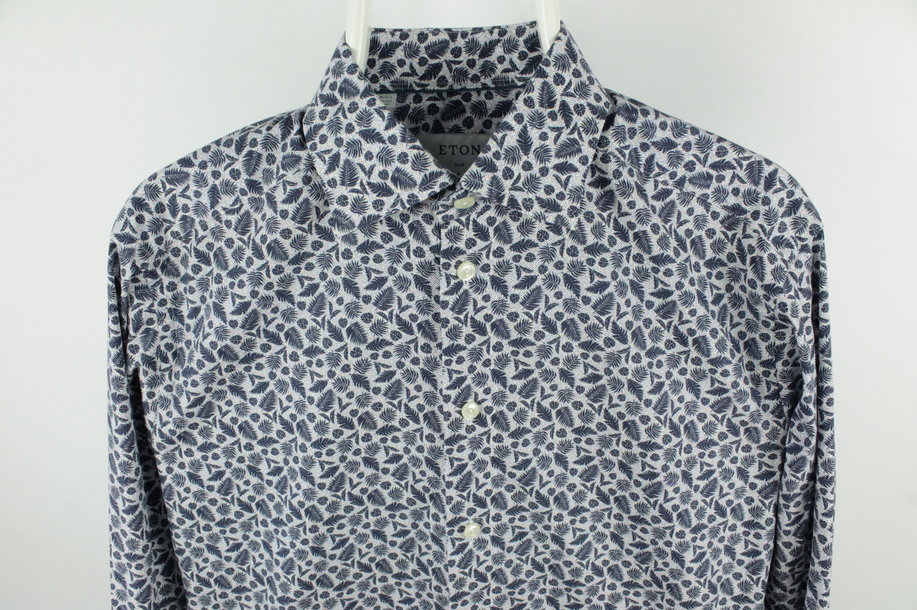 Designer × Eton ETON Floral Print Slim Fit Dress Blue Poplin Shirt Size US M / EU 48-50 / 2 - 2 Thumbnail