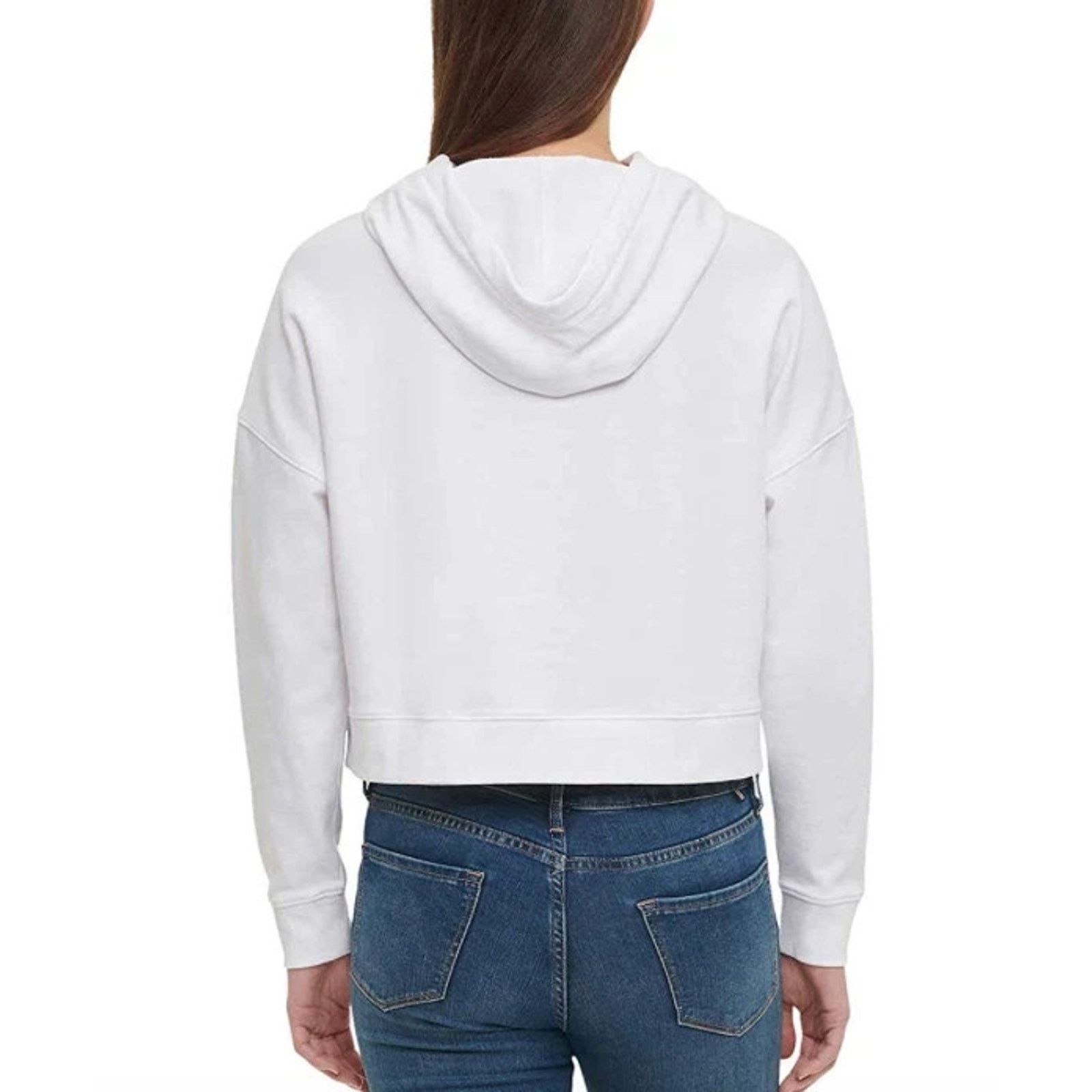 Calvin Klein Calvin Klein Crop Light-Weight Hoodie White Small A001182 Size S / US 4 / IT 40 - 3 Thumbnail