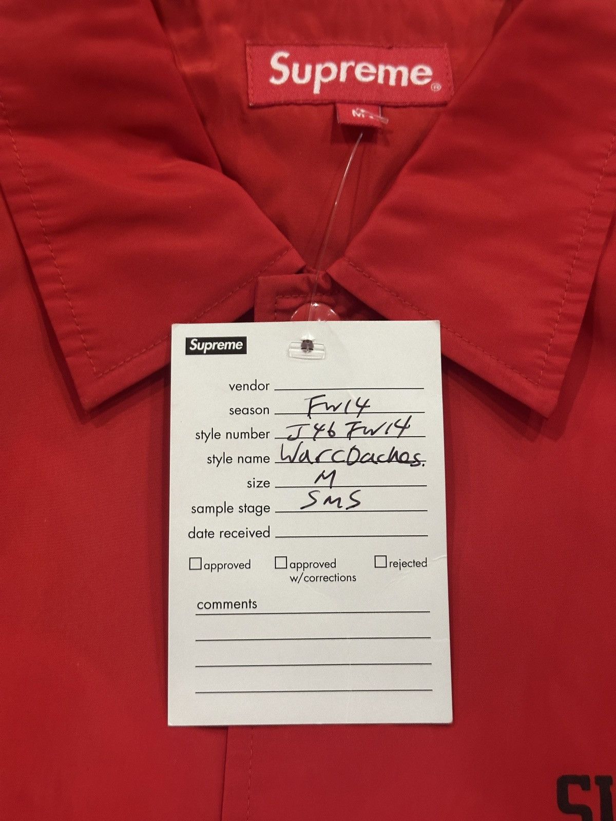 Supreme Supreme SAMPLE “WAR” Coaches Jacket - Medium Red Size US M / EU 48-50 / 2 - 4 Thumbnail