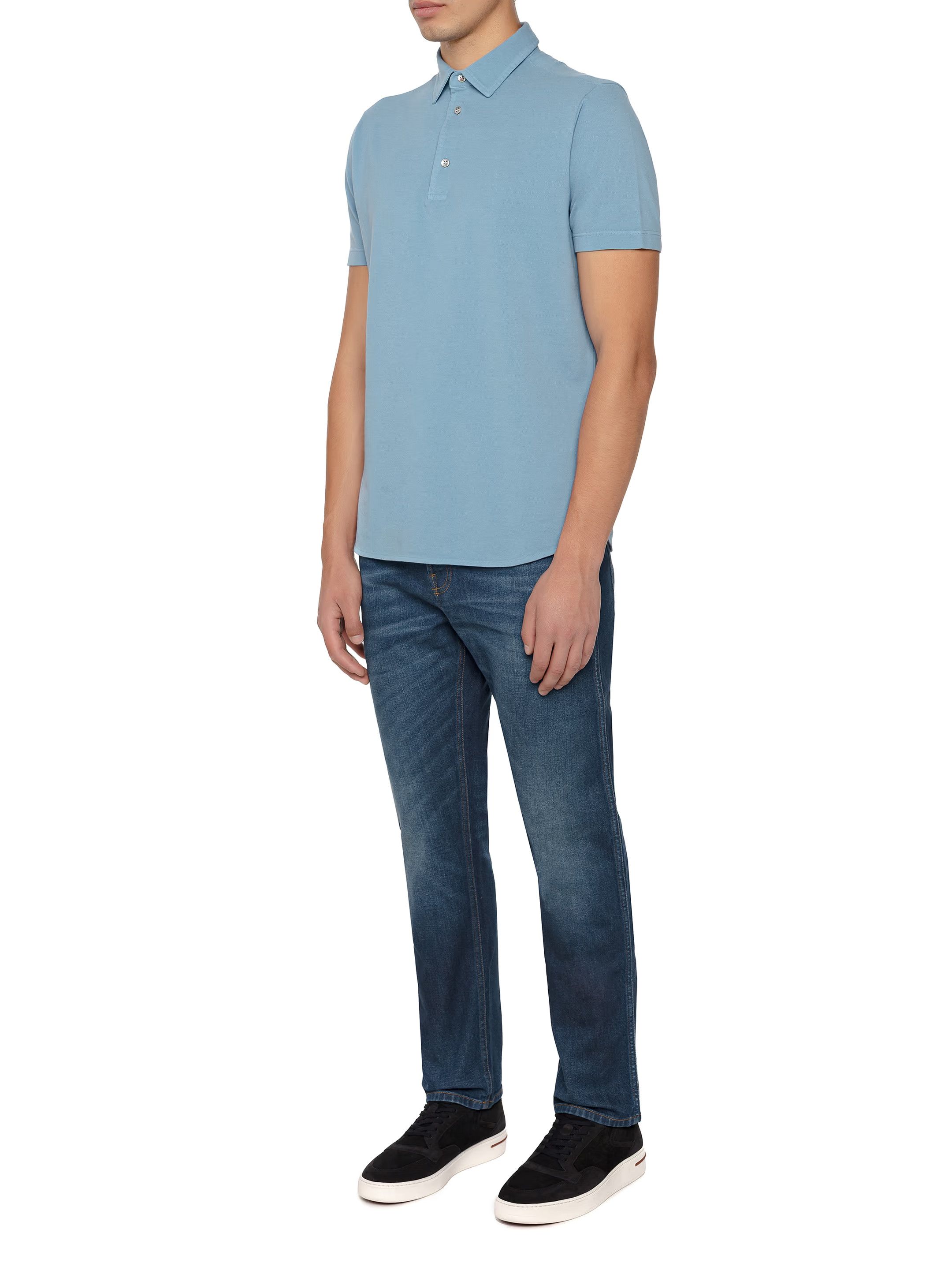 Loro Piana LORO PIANA solid blue pique cotton polo shirt Medium Size US M / EU 48-50 / 2 - 2 Thumbnail