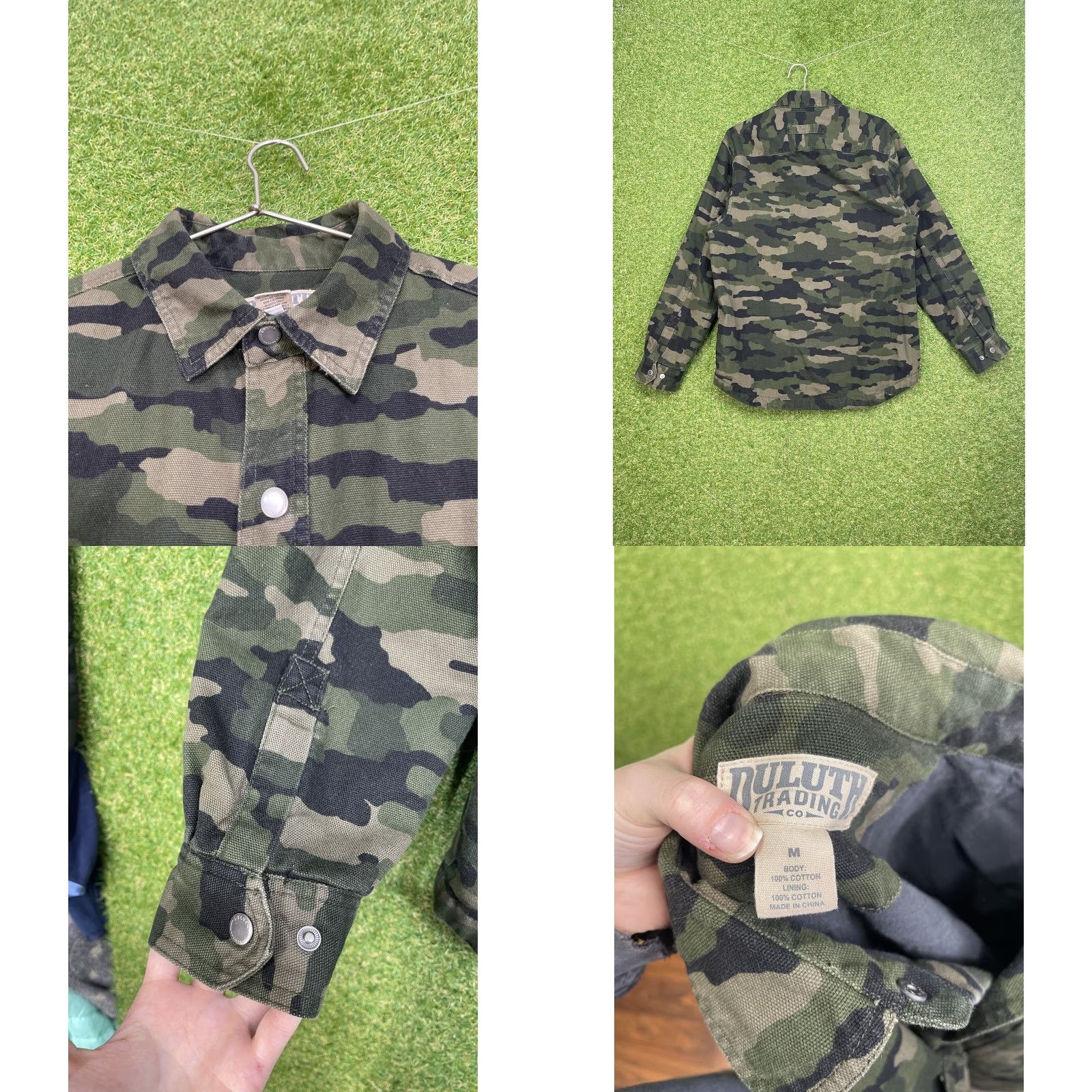 CO Duluth Shirt Mens Medium Utility Jacket Green Camo Snap Shacket Vintage Button-Up Camouflage Canvas Cotton Workwear 90s Mens Size US M / EU 48-50 / 2 - 8 Thumbnail