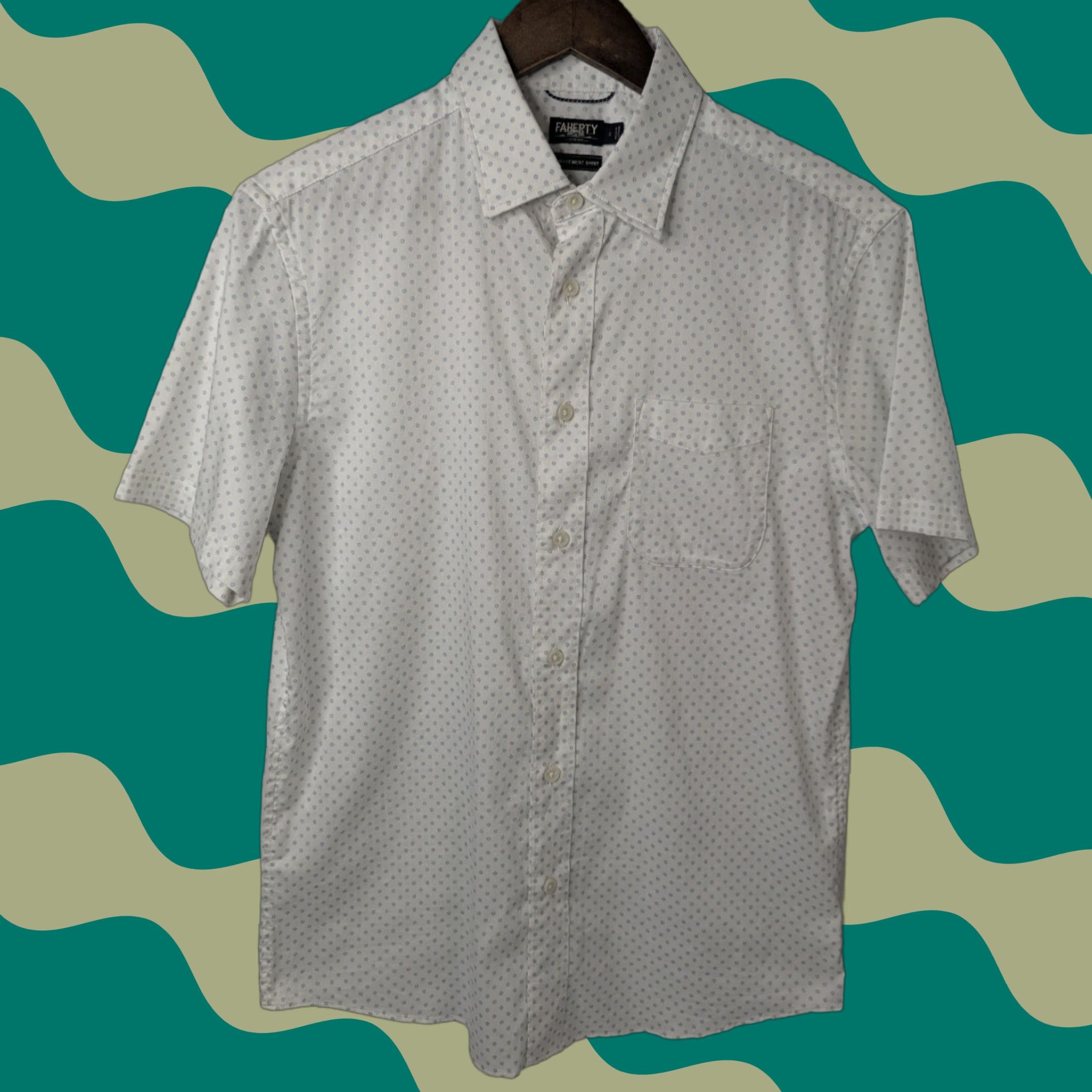 Faherty Faherty Shirt Mens Small The Movement White Geometric Button Down S/S MWS2330 Size US S / EU 44-46 / 1 - 1 Thumbnail