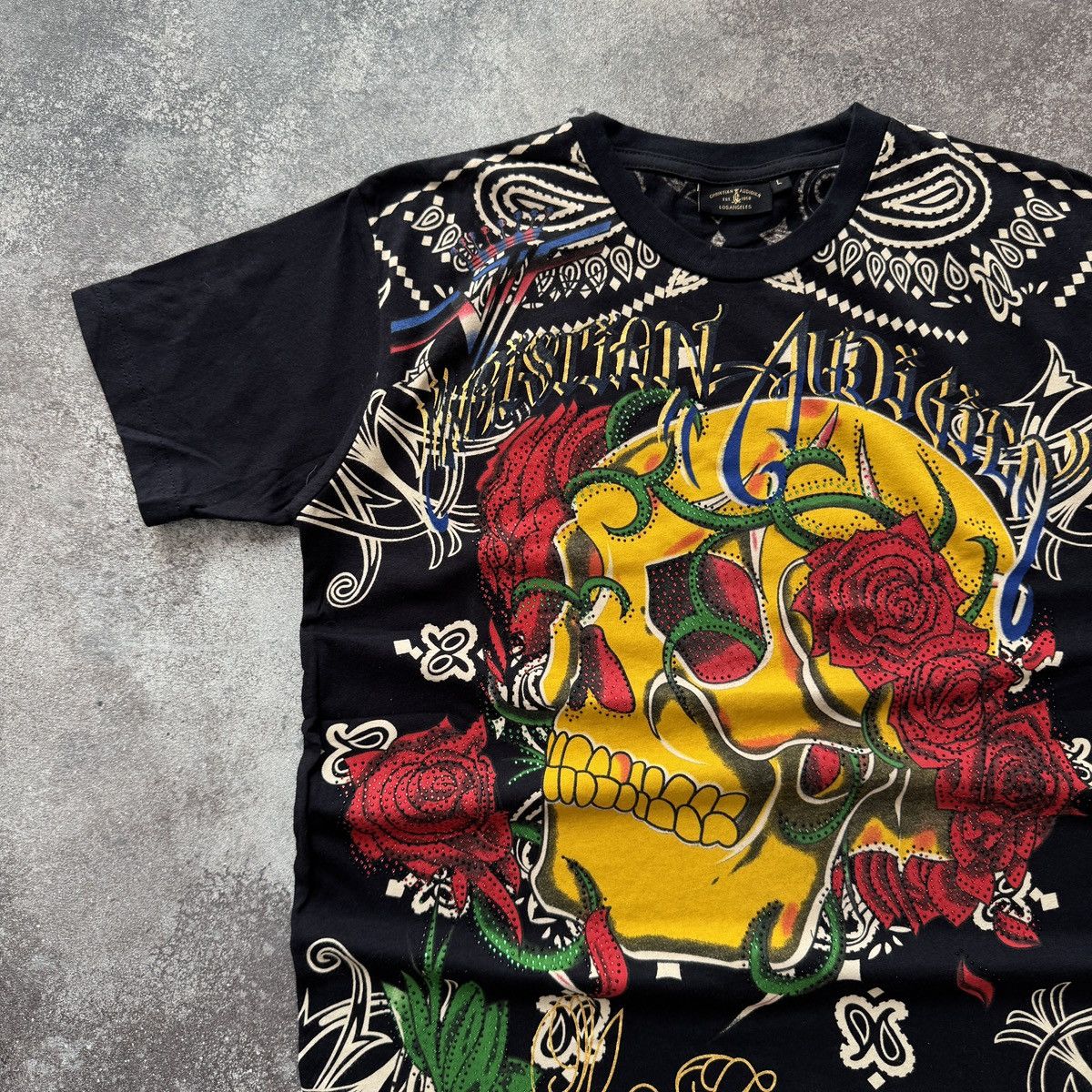 Ed Hardy Christian Audigier Skull & Roses Rhinestones Y2K T-Shirt Size US L / EU 52-54 / 3 - 3 Thumbnail