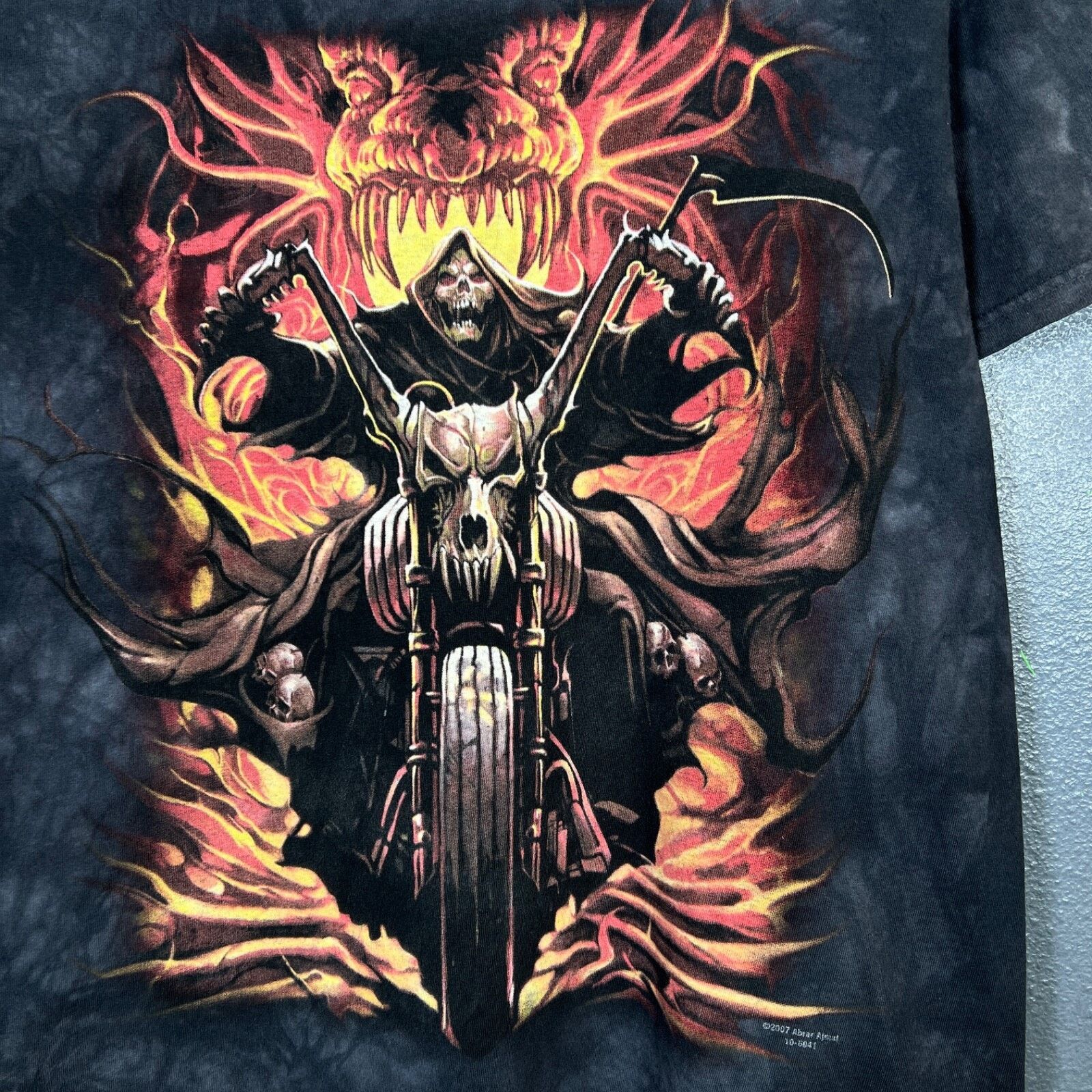 Vintage SkulBone L blue t-shirt 2007 Abrar Ajmal tie dye biker skull Size US L / EU 52-54 / 3 - 2 Thumbnail