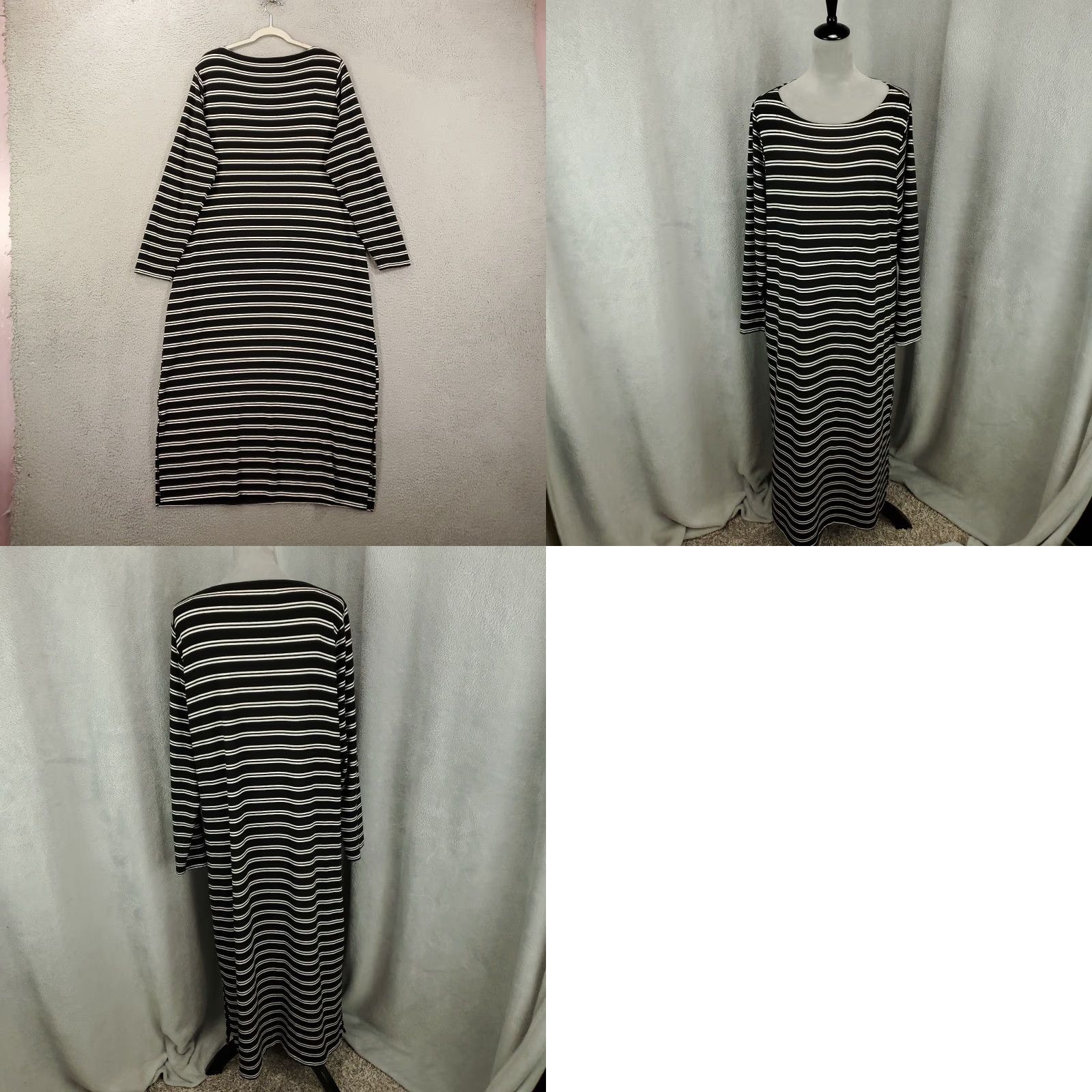 Vintage Time & Tru Maxi Dress Womens Plus 20 Long Blue Striped Round Neck Pullover Long Sleeve Casual Travel Size 3XL / US 20-22 - 8 Thumbnail