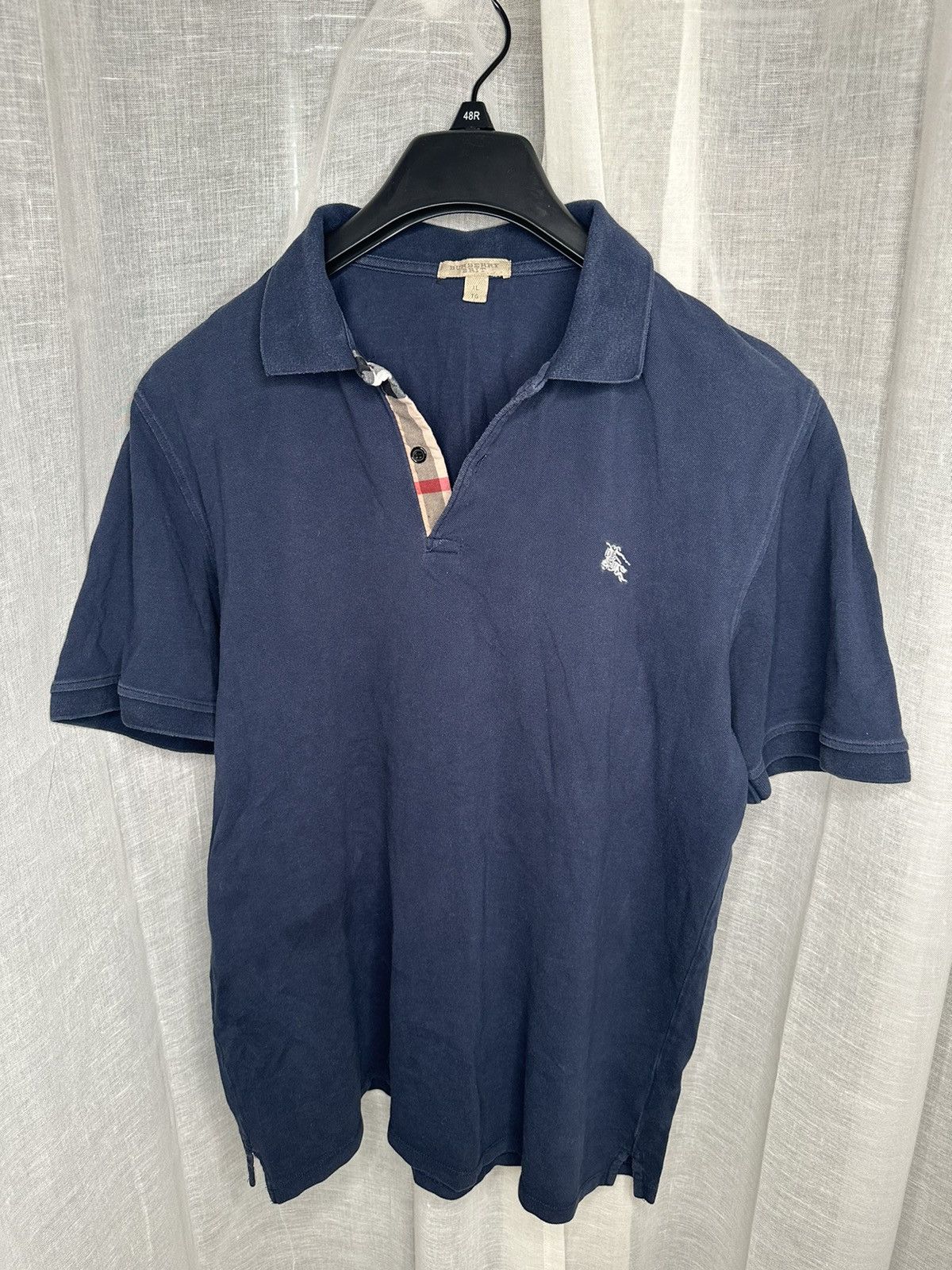 image of Men’S Navy Burberry Polo - XL (Gently Used/slight Fade), Men's