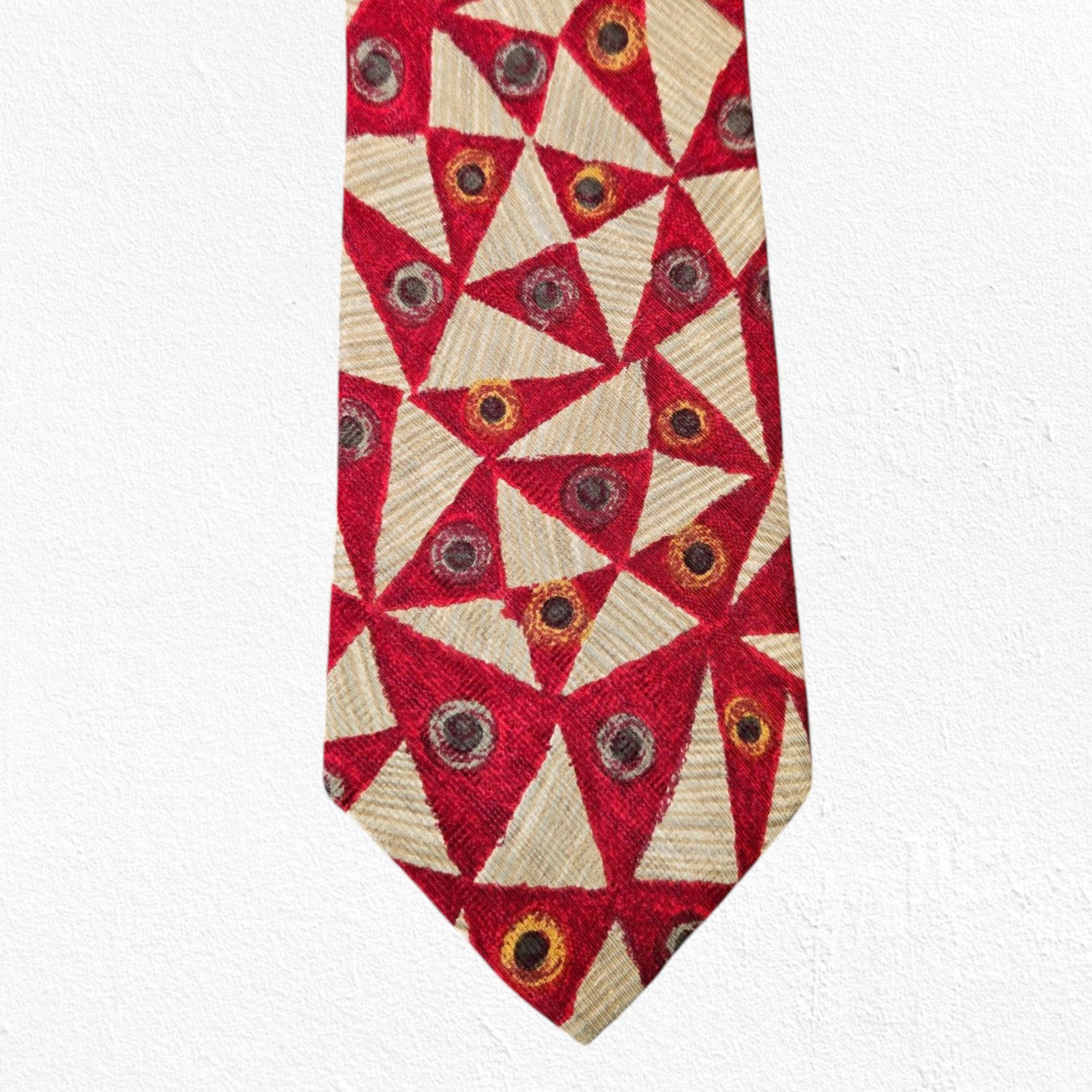 Bugatti Vintage Bugatti Red Bold Geometric Designer Silk Neck Tie Size ONE SIZE - 7 Thumbnail