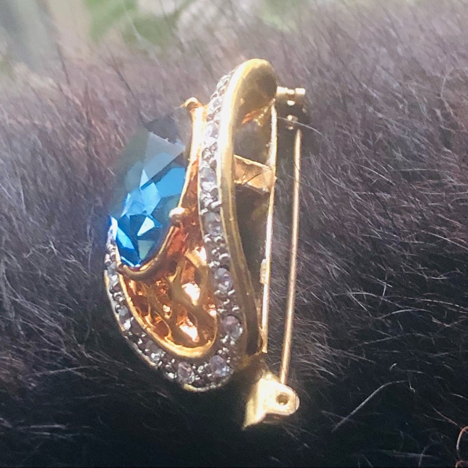 Vintage Vintage repurpose faceted oval blue stone brooch pin Size ONE SIZE - 2 Thumbnail