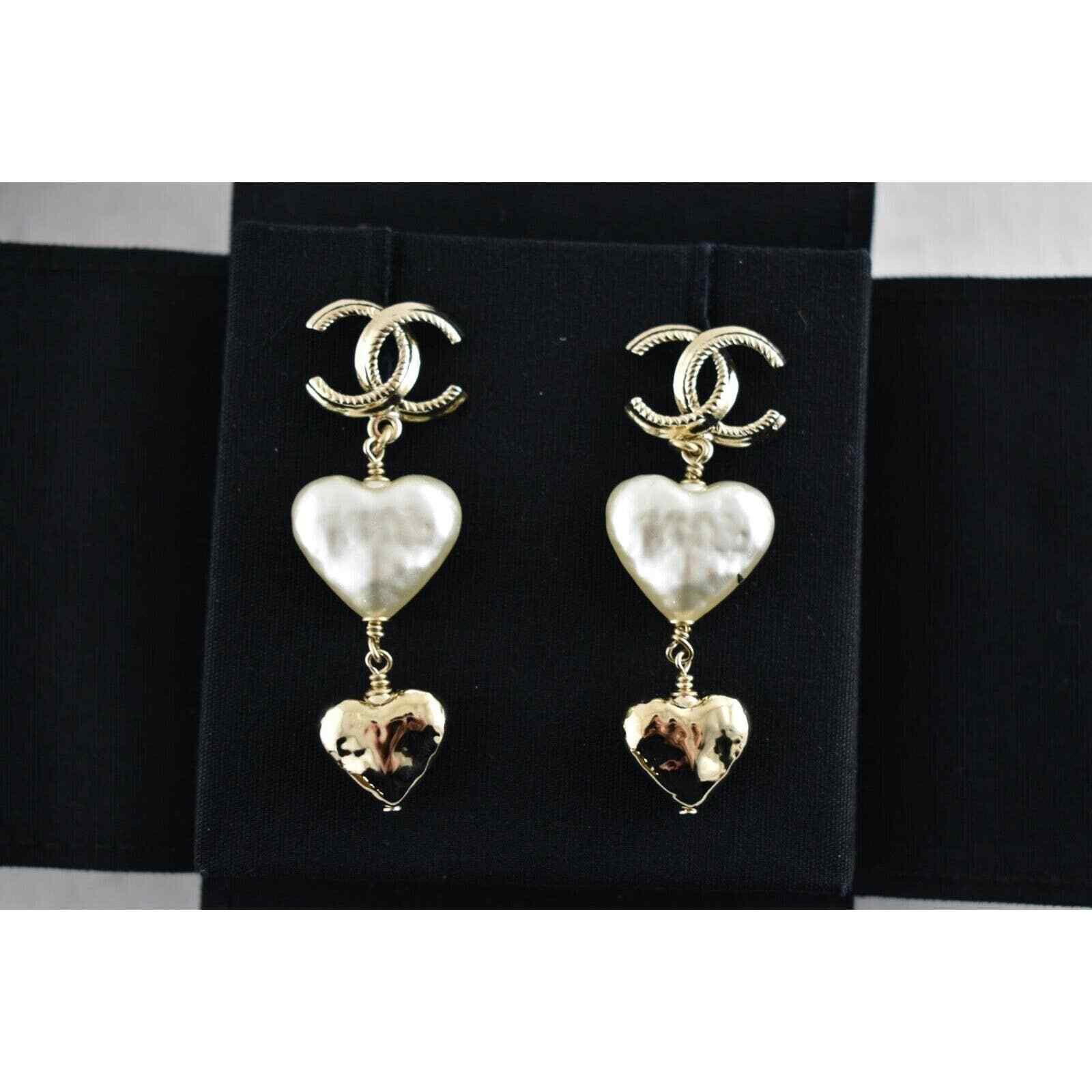 Chanel Chanel Shape Gold Pearl Statement Stud Drop Long Earring Size ONE SIZE - 7 Thumbnail