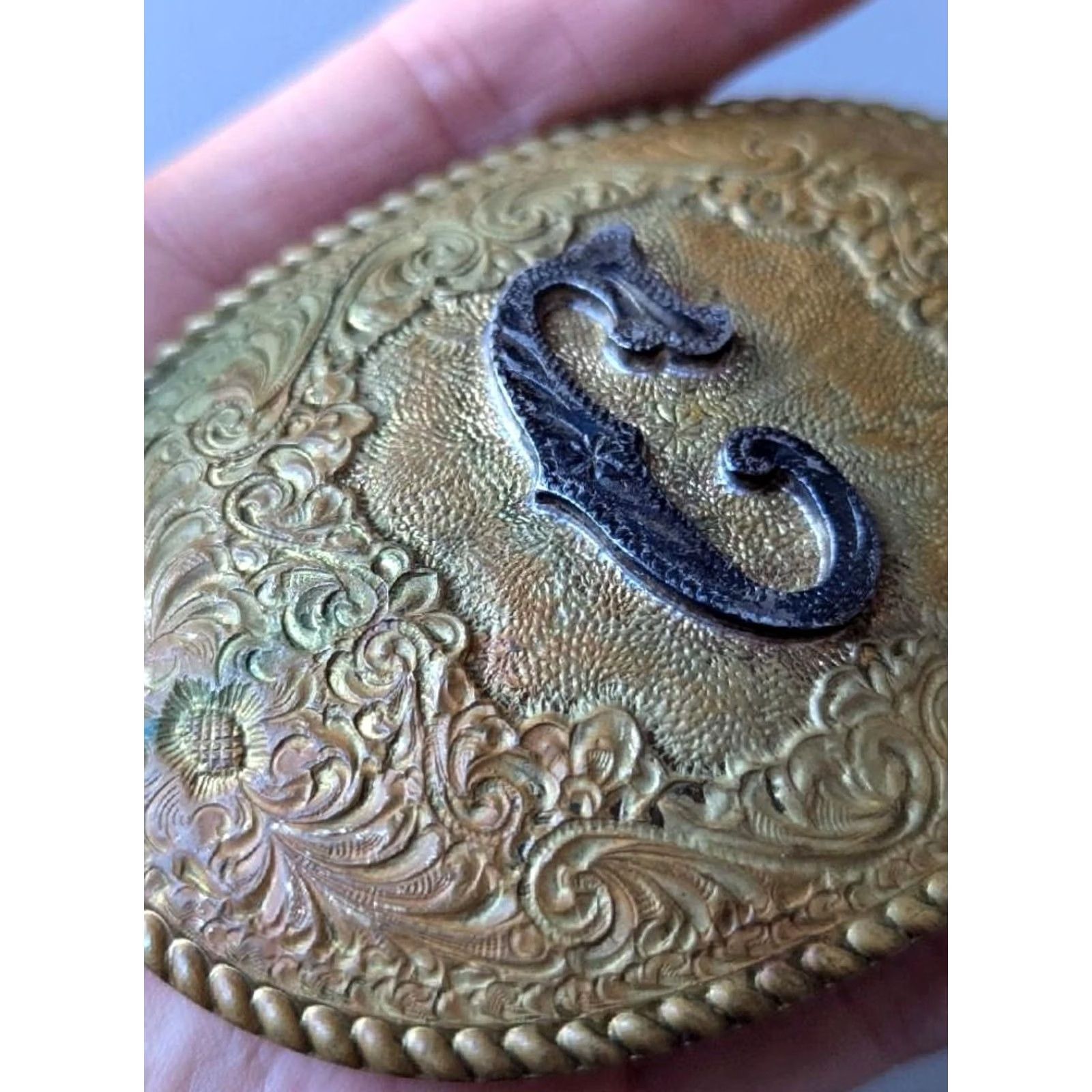 Vintage VINTAGE CRUMRINE belt buckle "C" sterling silver bronze Western Cowboy Men? Size ONE SIZE - 4 Thumbnail