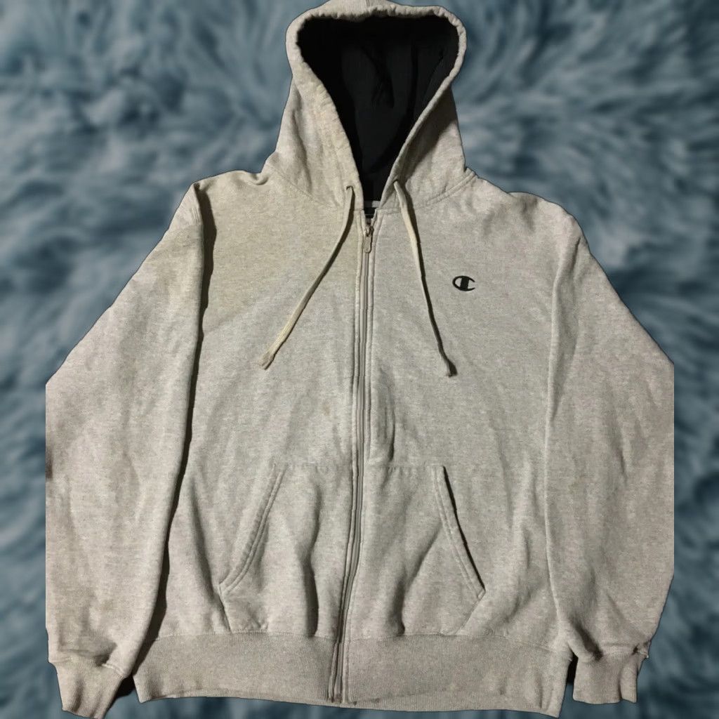 Champion VINTAGE Champion Hoodie XL Gray Distressed Faded Zip Shirt Track Grunge Punk Surf Skate 90s Mens Size US XL / EU 56 / 4 - 1 Thumbnail