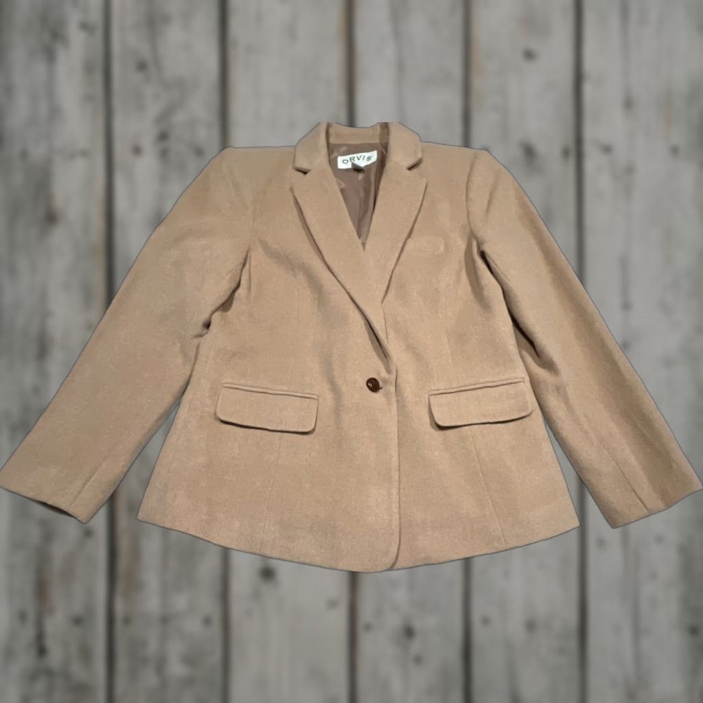 Orvis Orvis Camel Hair Jacket Women’s 12 Lined Polyester Leather Button Fitted Short Size 34" / US 12 / IT 48 - 1 Thumbnail