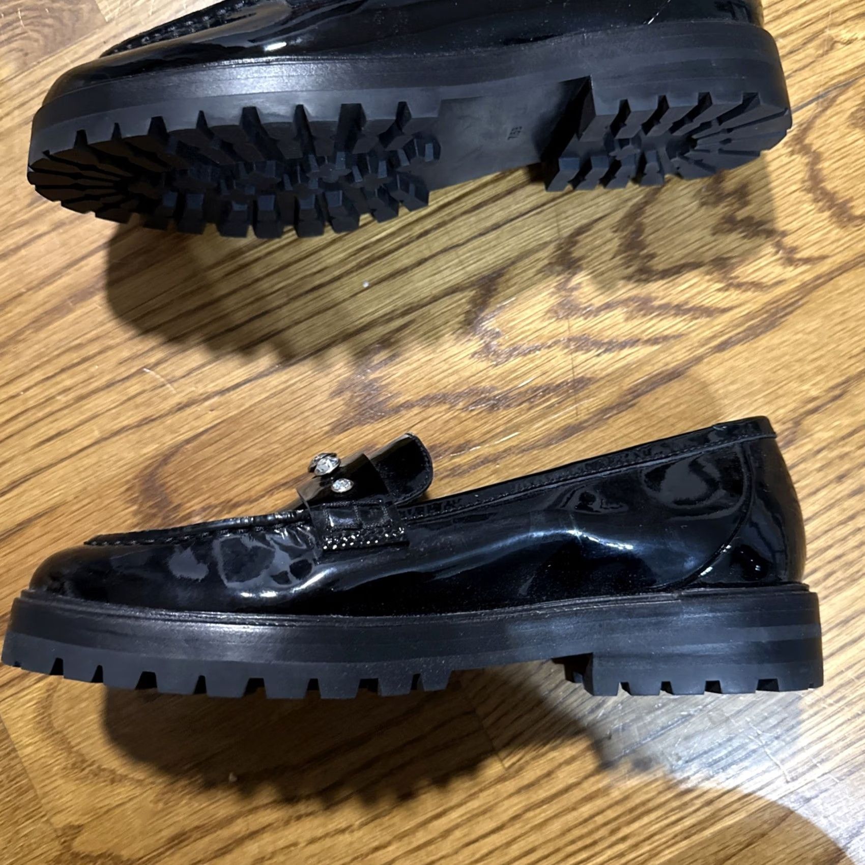 Vintage kate spade new york Posh Rhinestone Lug Loafers Sz 7.5 Leather Flat Slip On Black M Women Preppy Timeless Office Vintage: No Size US 8 / IT 38 - 7 Thumbnail