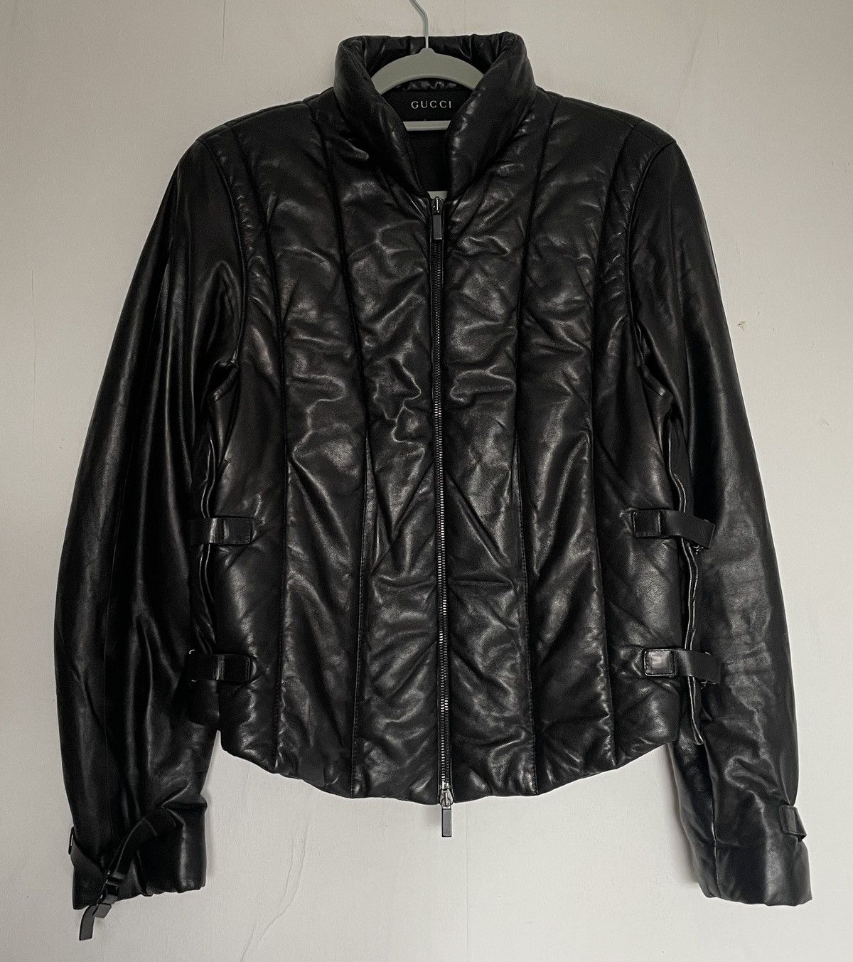 image of Gucci By Tom Ford Fw1999 Padded Leather Strap Jacket in Black, Men's (Size Small)