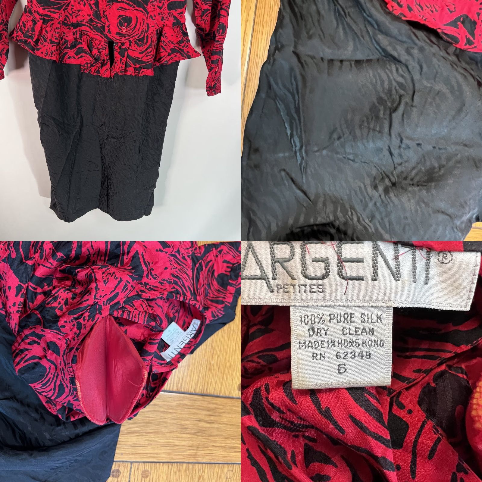 Vintage VINTAGE Argenti Rose Floral 100% Silk Dress Womens Size 6 Red Black Knee Length Long Sleeve Round Neck Jacket Dress Size M / US 6-8 / IT 42-44 - 8 Thumbnail