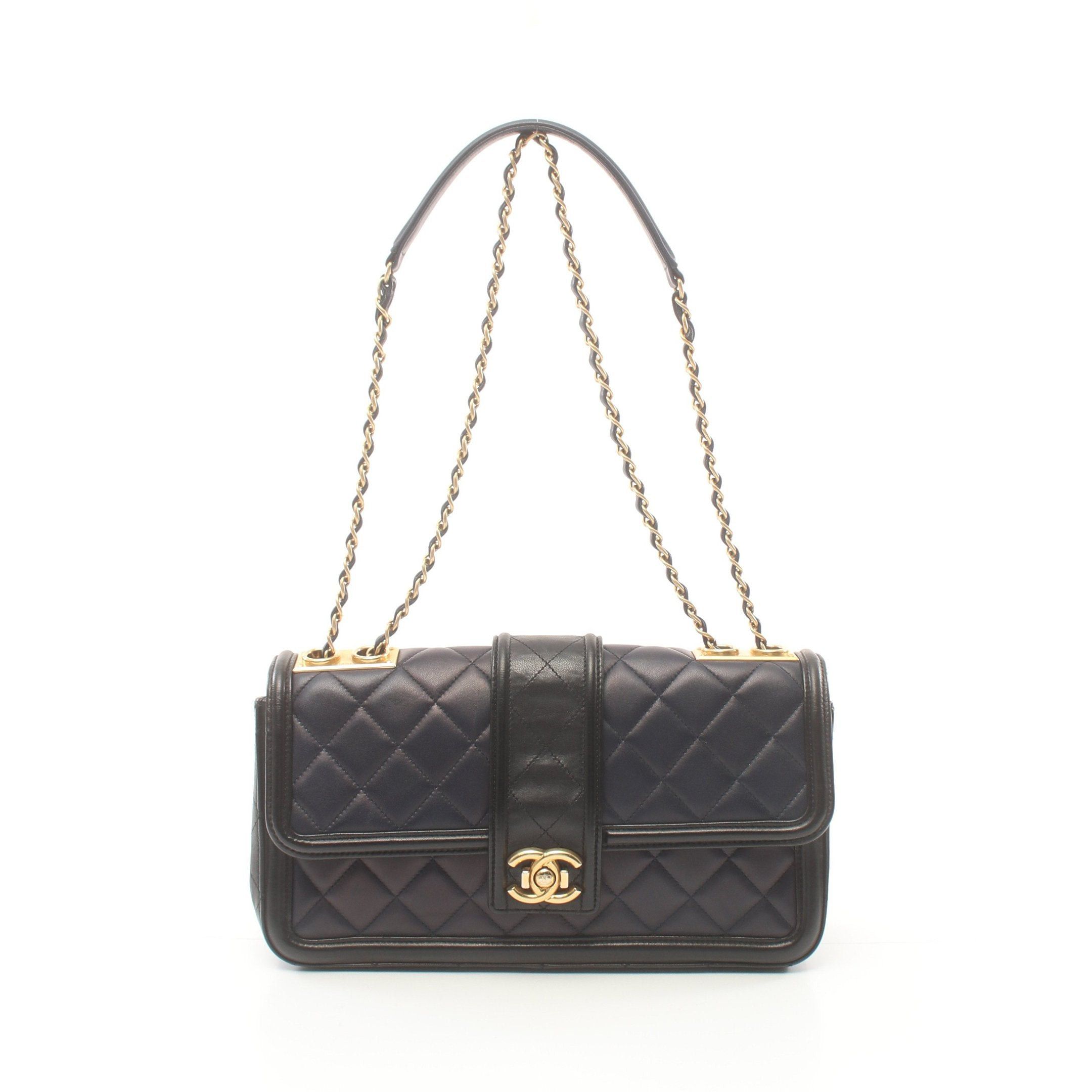 Chanel Chanel Matelasse Double Chain Shoulder Bag Lambskin Navy Black Gold Hardware Size ONE SIZE - 1 Thumbnail