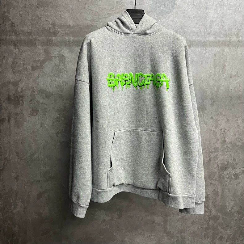 Balenciaga Grey Logo Hoodie with Drip Print Size US M / EU 48-50 / 2 - 1 Thumbnail