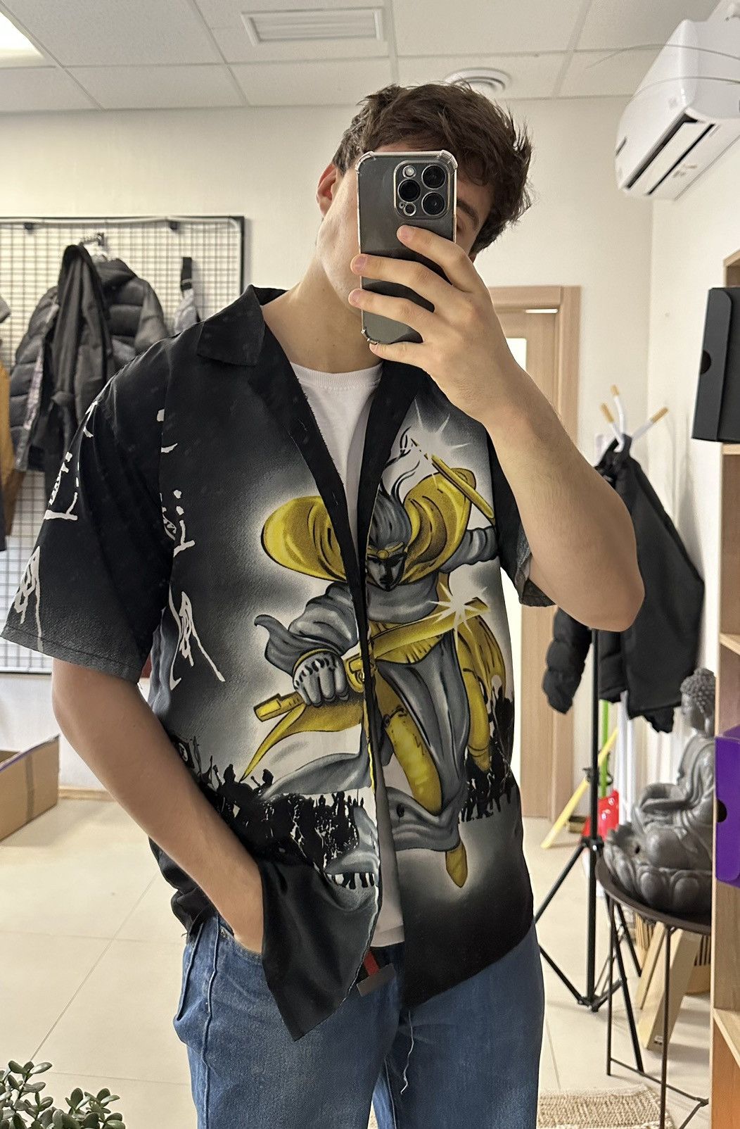 Other Samurai Warrior Men Button-Up Shirt Black Ninja Graphics Size US S / EU 44-46 / 1 - 2 Thumbnail