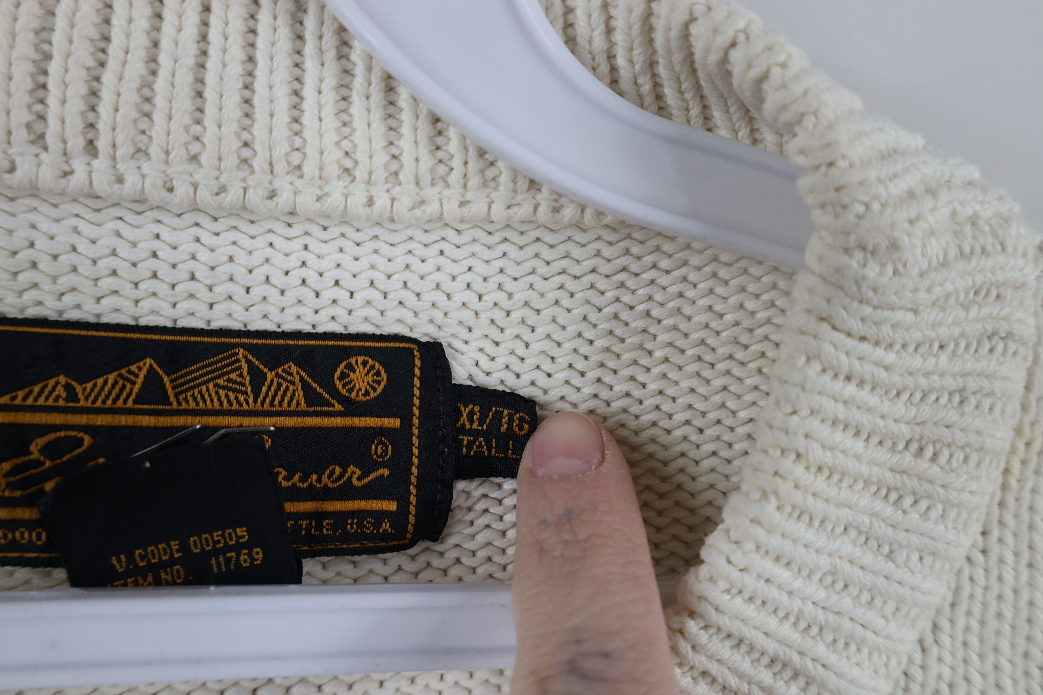 Eddie Bauer × Vintage Vintage 90s Eddie Bauer Blank Cotton Knit Sweater Cream Size US XL / EU 56 / 4 - 5 Thumbnail