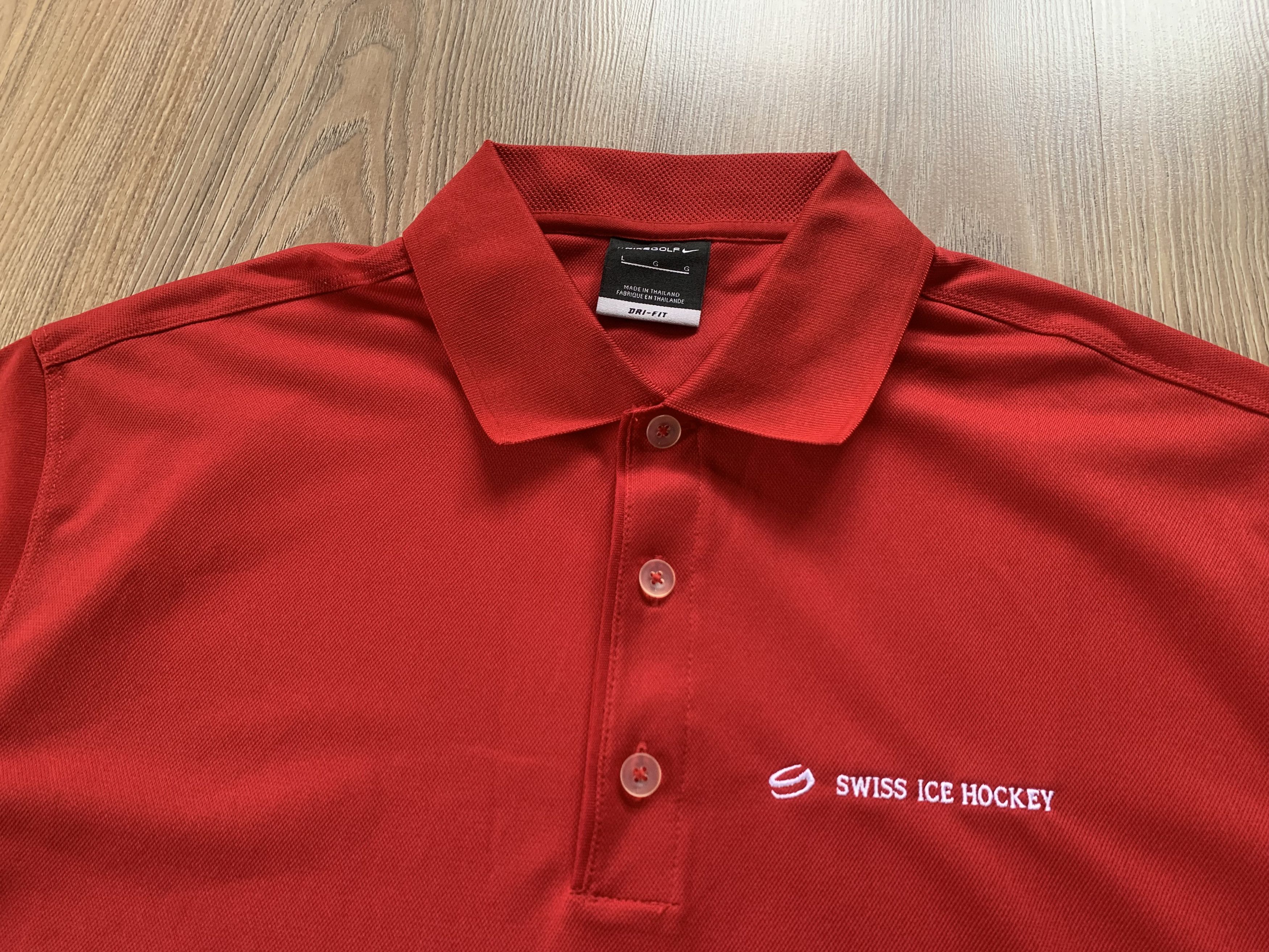 Nike Mens Nike Red Swiss Ice Hockey Polo Shirt Fit Dry Size US L / EU 52-54 / 3 - 4 Thumbnail