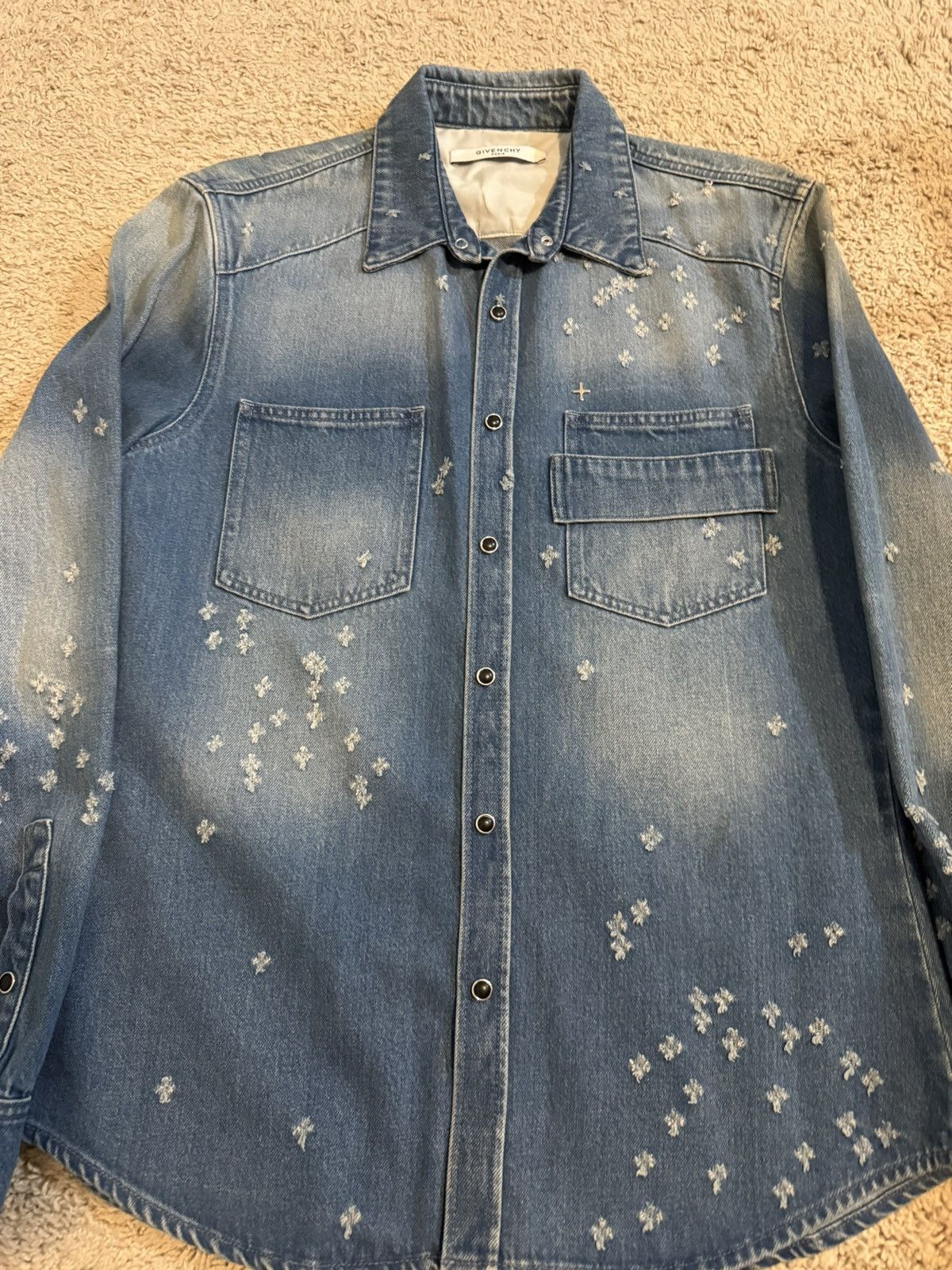 image of Givenchy Distressed Denim Shirt, Men's (Size XL)