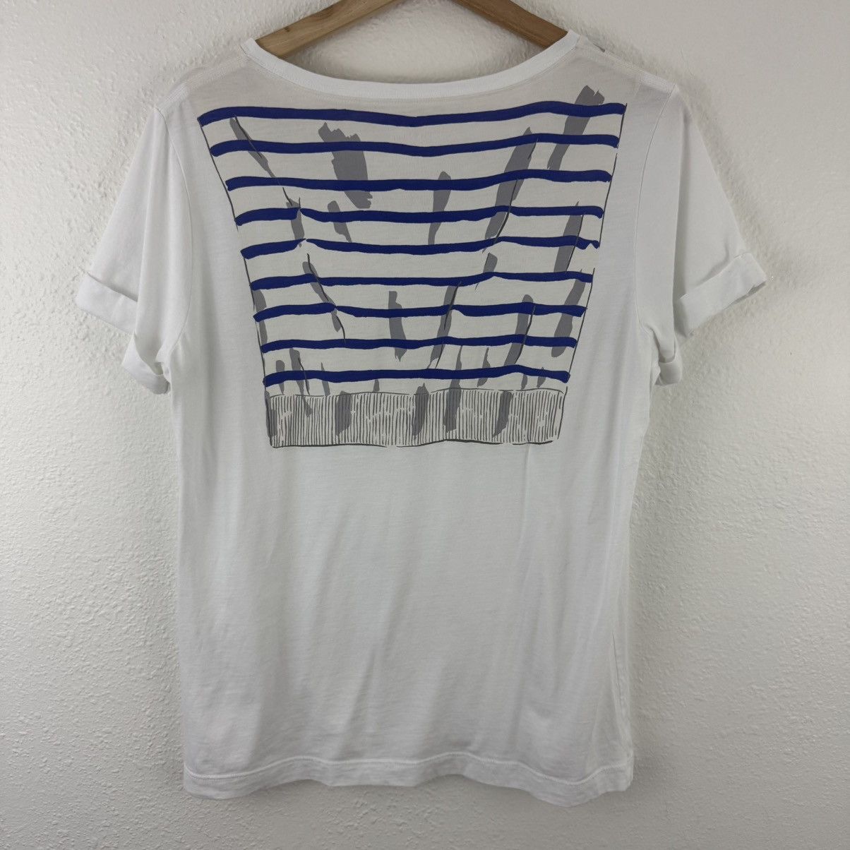 Kate Spade KATE SPADE White Blue Broome Street Tromp L'Oeil Graphic Tee Size M / US 6-8 / IT 42-44 - 8 Thumbnail