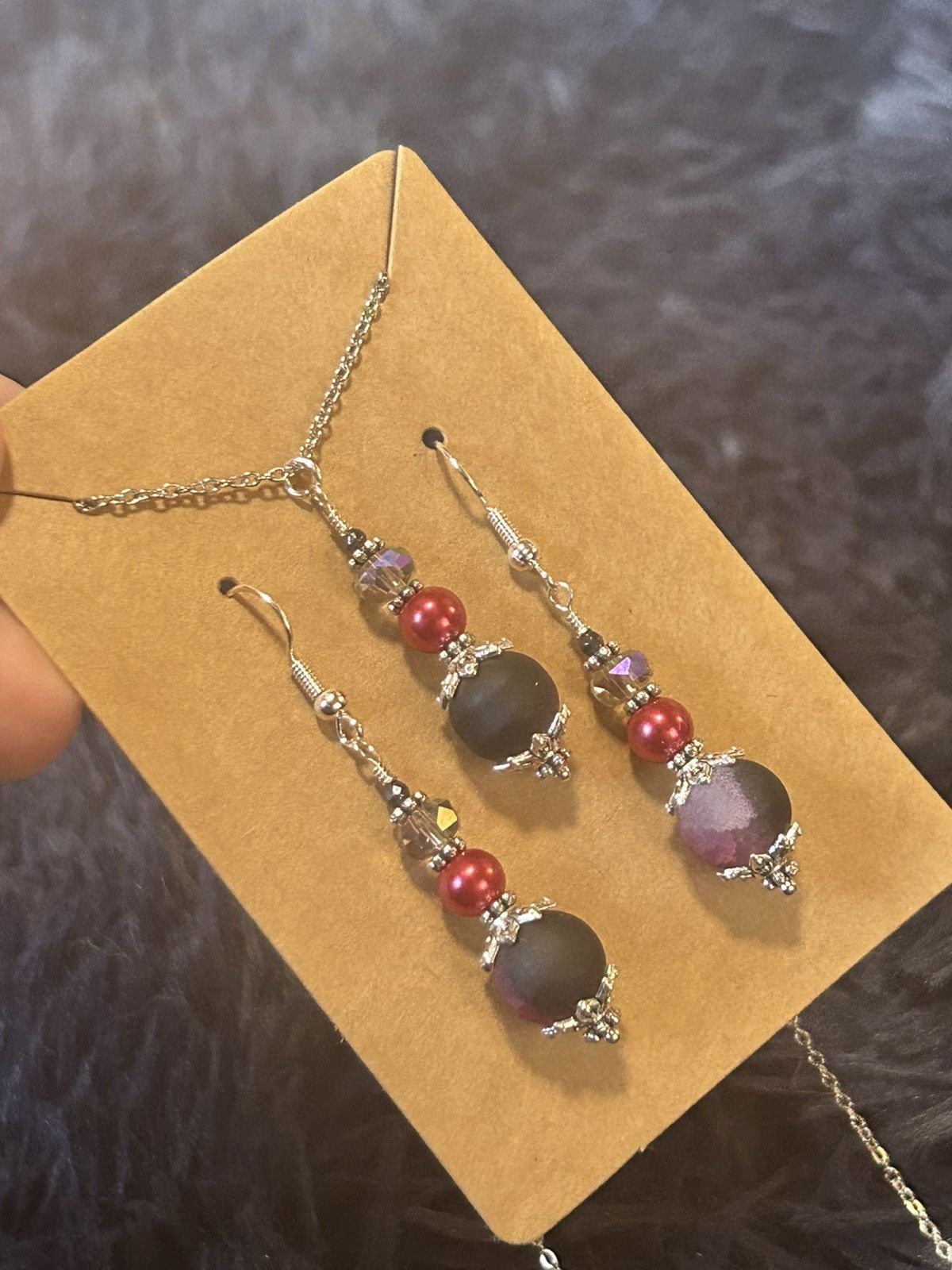 Handmade Handcrafted ombré crackle glass pearl crystal necklace set Size ONE SIZE - 1 Thumbnail