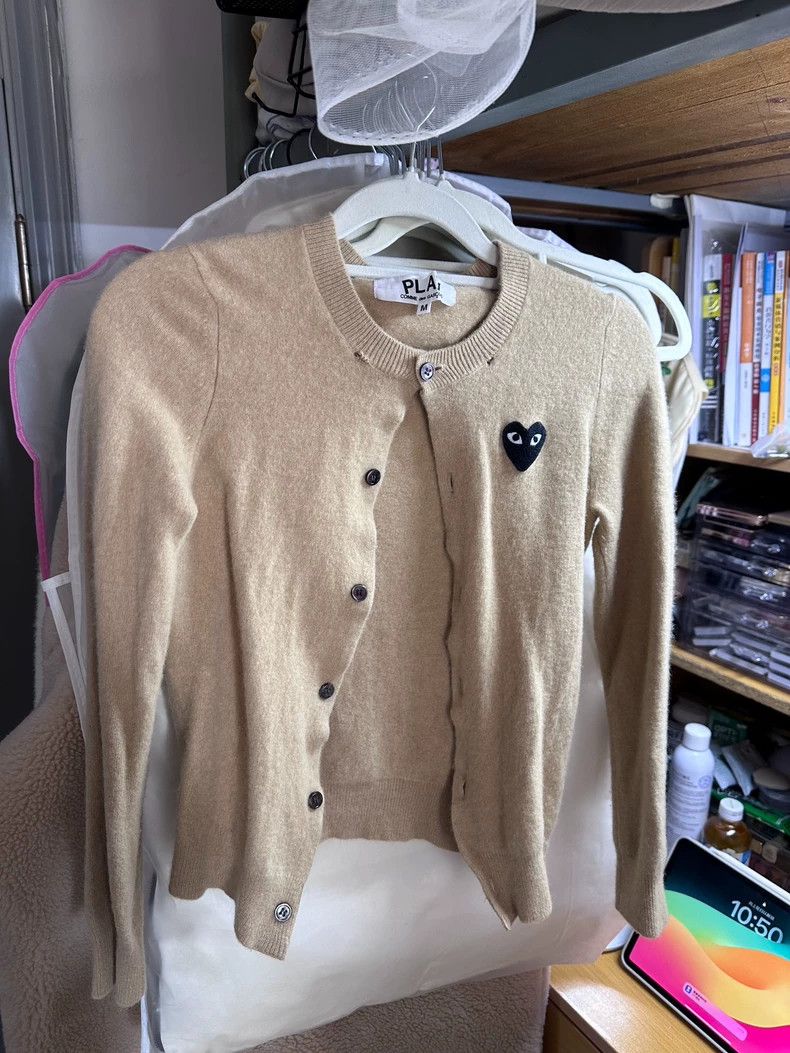 Comme Des Garcons Round neck black hearted wool cardigan