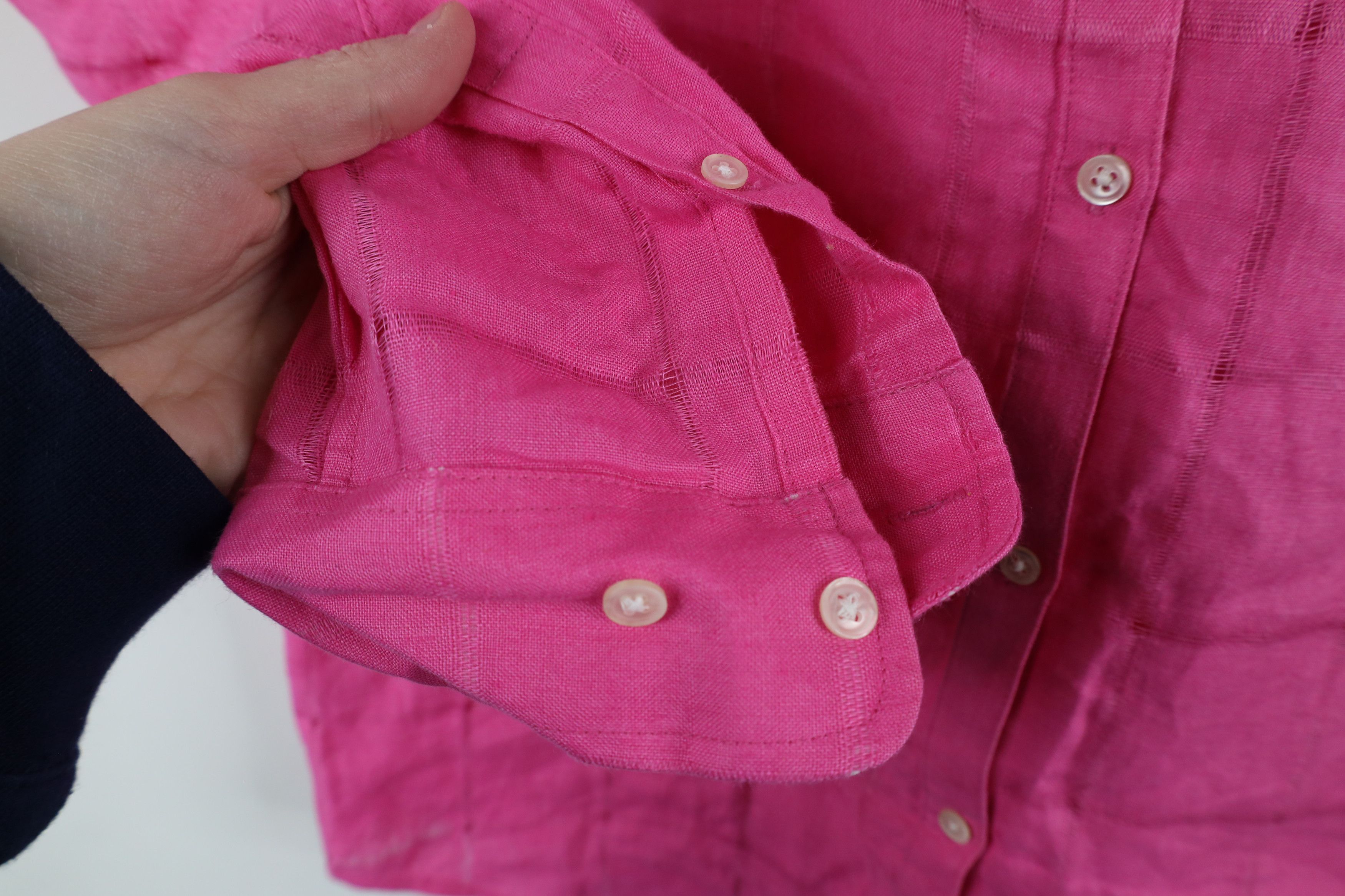 Ralph Lauren × Vintage Vintage 90s Ralph Lauren Linen Band Collar Button Shirt Pink Size L / US 10 / IT 46 - 9 Thumbnail