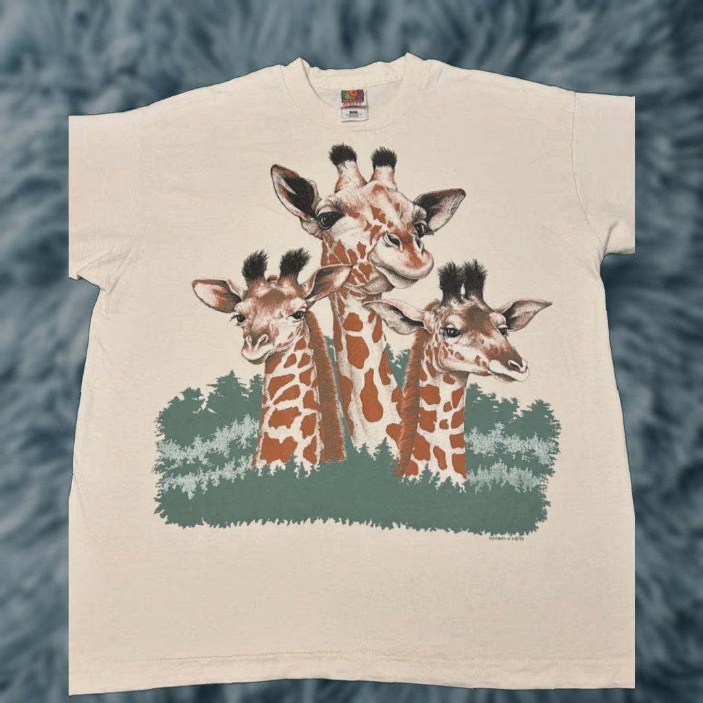 Vintage VINTAGE 90s Giraffe Nature Wild Life Animals Art 1993 VTG Shirt Mens Size XL Size US XL / EU 56 / 4 - 1 Thumbnail