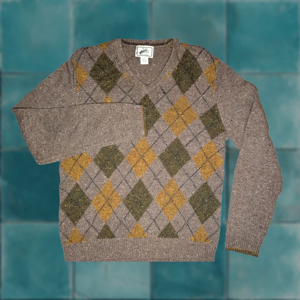 Jos. A. Bank VINTAGE Jos A Bank Argyle Brown Wool Blend V Neck Thick Chunk Knit Sweater Men’s Medium Size US M / EU 48-50 / 2 - 1 Thumbnail
