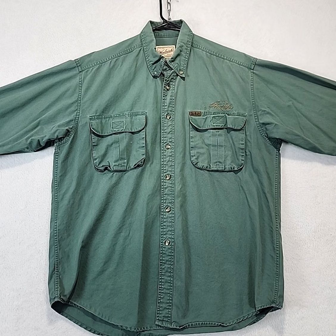 Vintage VINTAGE Woolrich Shirt Mens L Green Canvas Outdoor Casual Western Packable Pockets All Seasons Button-Up Collared Long Sleeve Regular Style Size US L / EU 52-54 / 3 - 4 Thumbnail