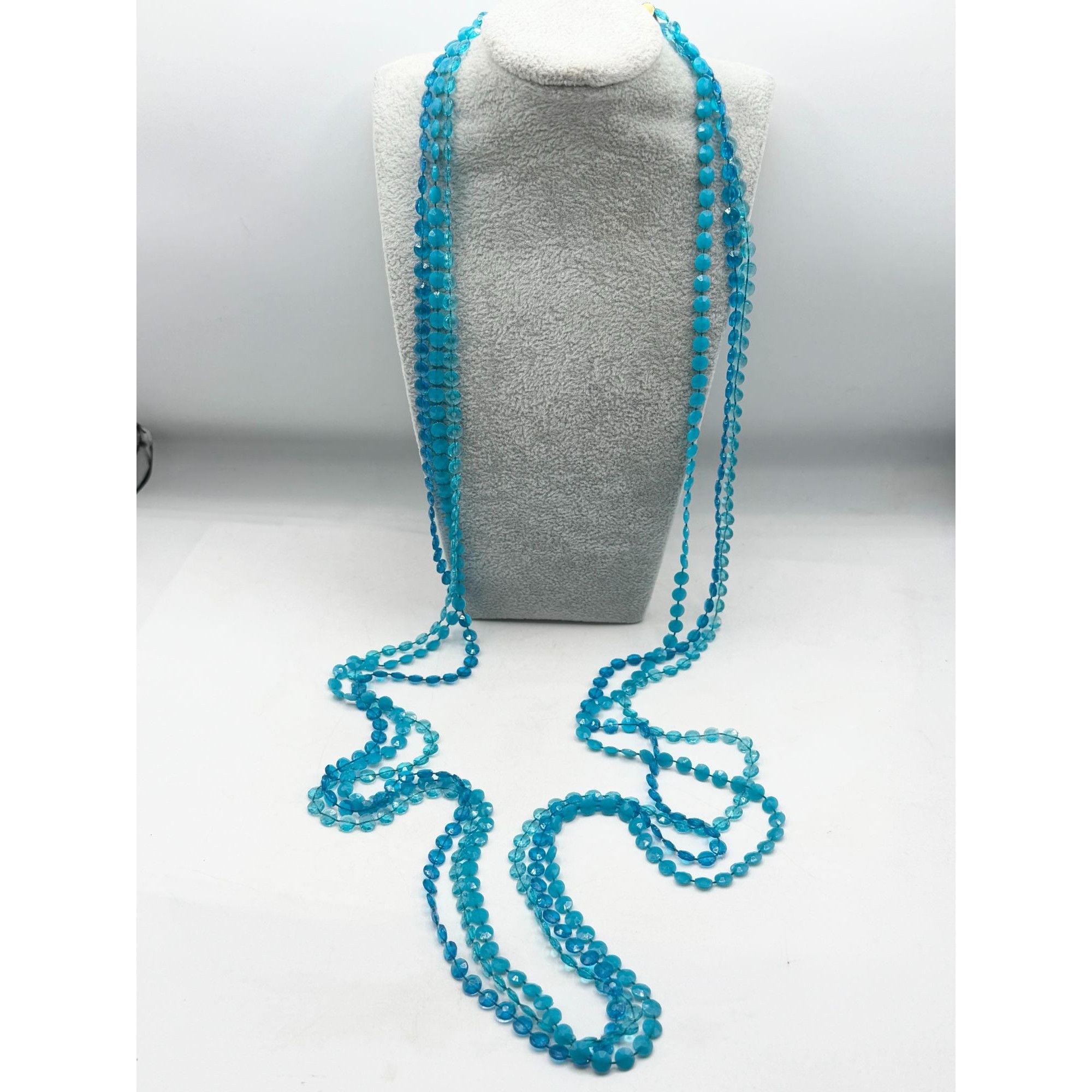 Vintage GORGEOUS Vintage blue plastic three strand beaded necklace Size ONE SIZE - 1 Thumbnail