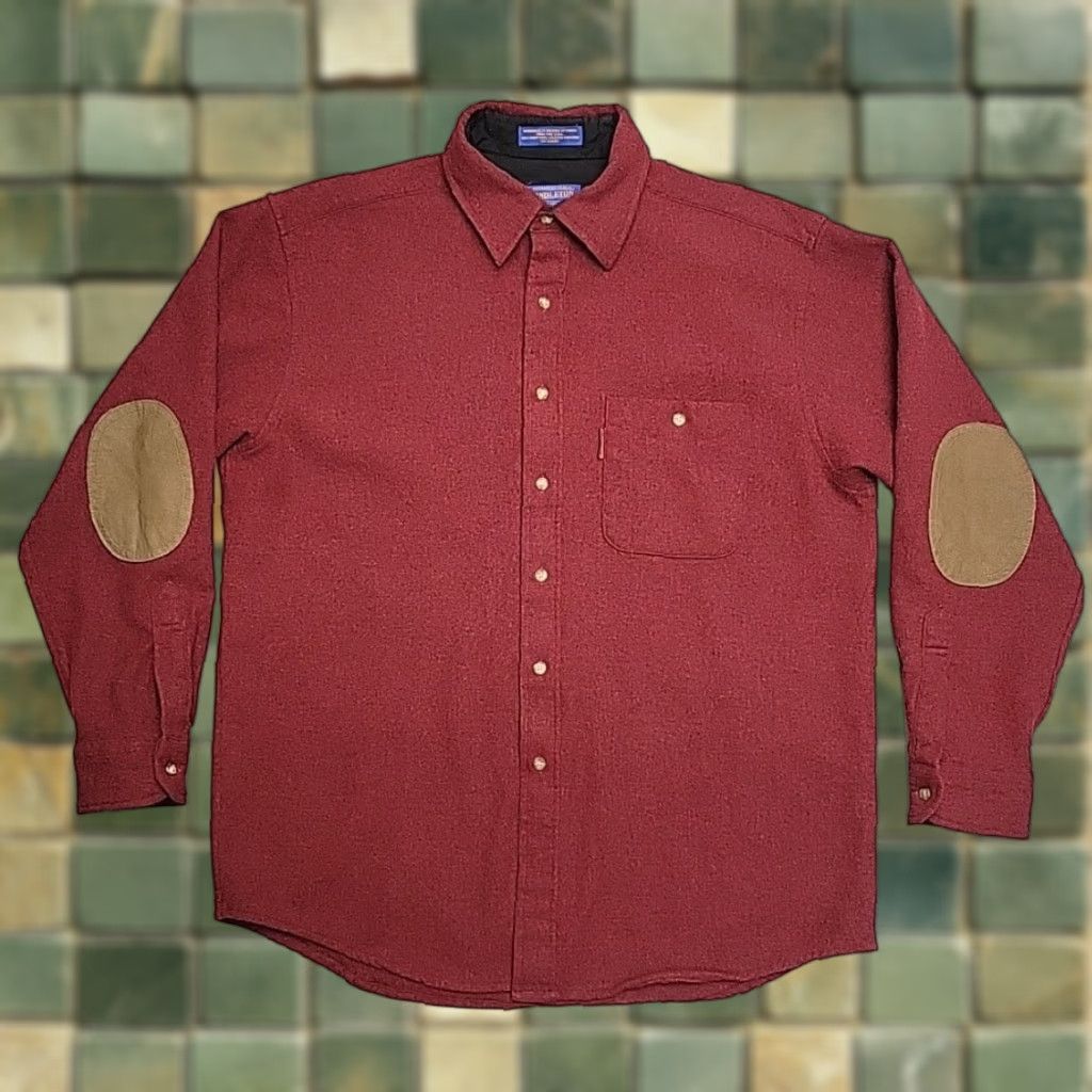 Pendleton Vintage Pendleton Shirt Mens L Red 100% Virgin Wool Made with USA Fabric Wool Button-Up Long Sleeve Solid Elbow Patches Collar Mens Size US L / EU 52-54 / 3 - 1 Thumbnail
